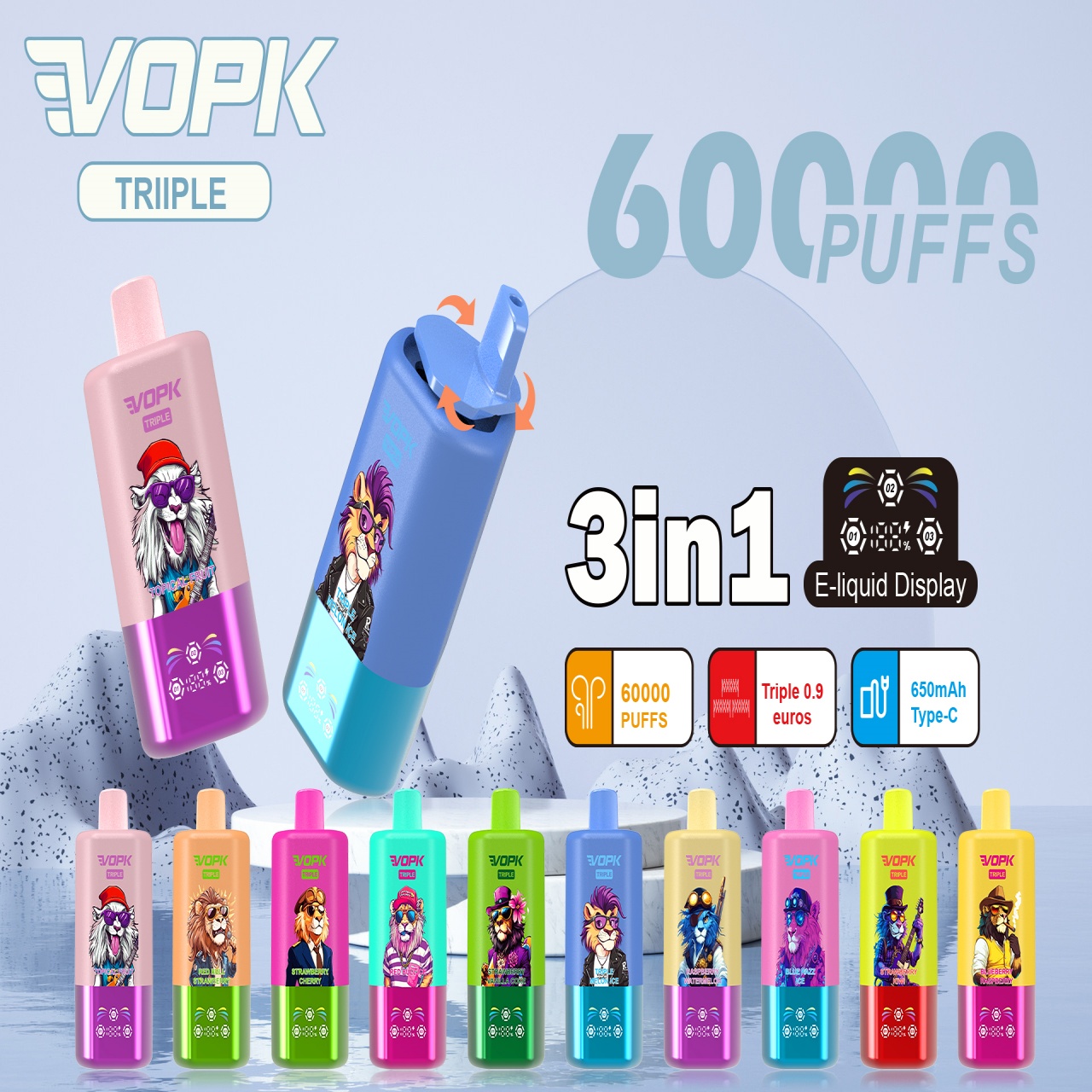 Best Price VOPK TRIPL 3in1 With 60,000 Puffs(5% Nicotine Content)