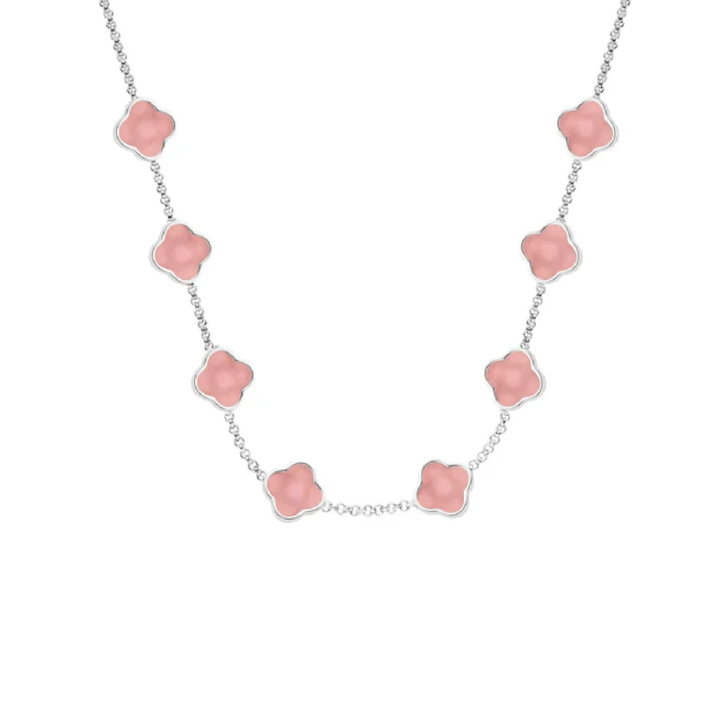 Rose Quartz Clover Custom Name Necklace (Silver)