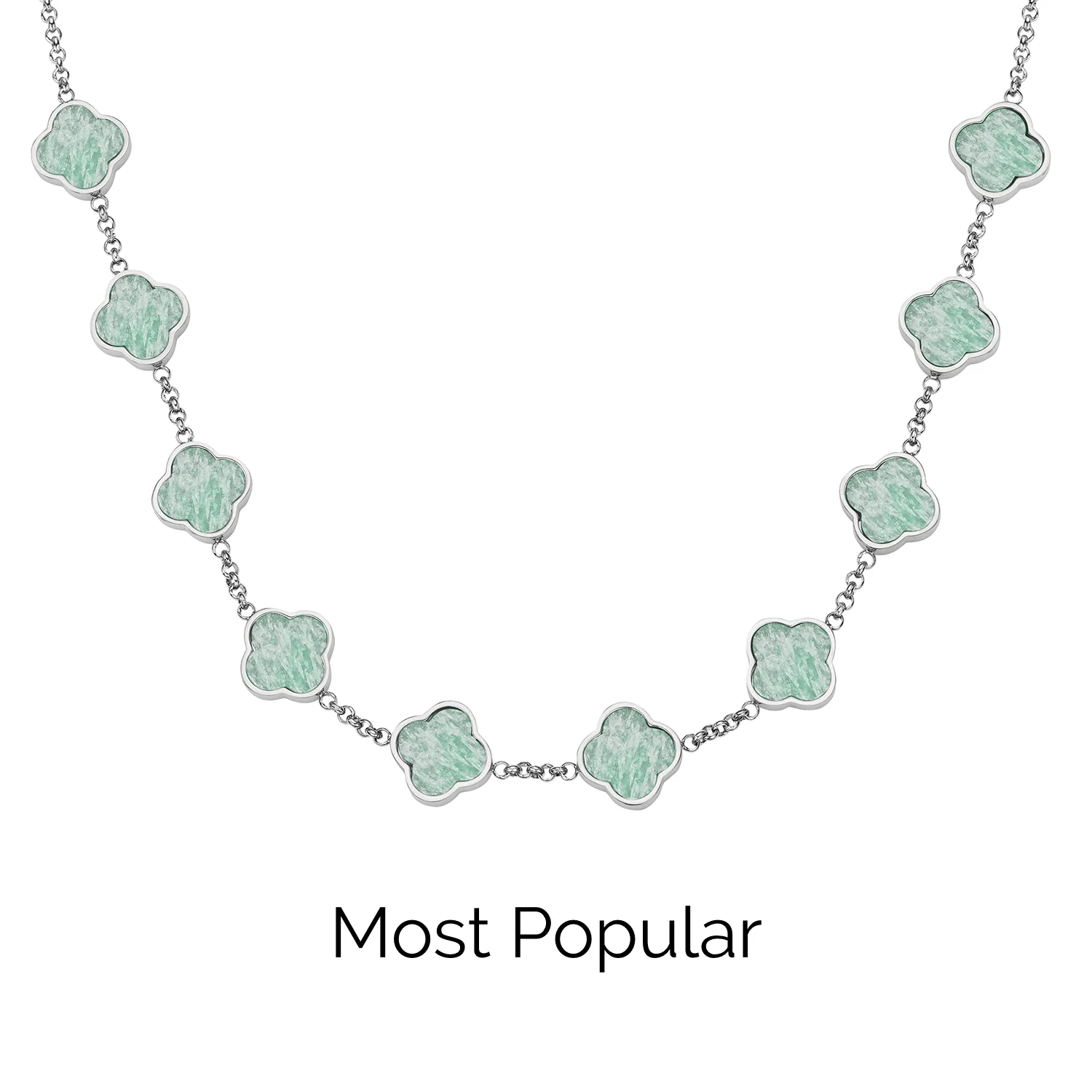 Amazonite Clover Custom Name Necklace (Silver)