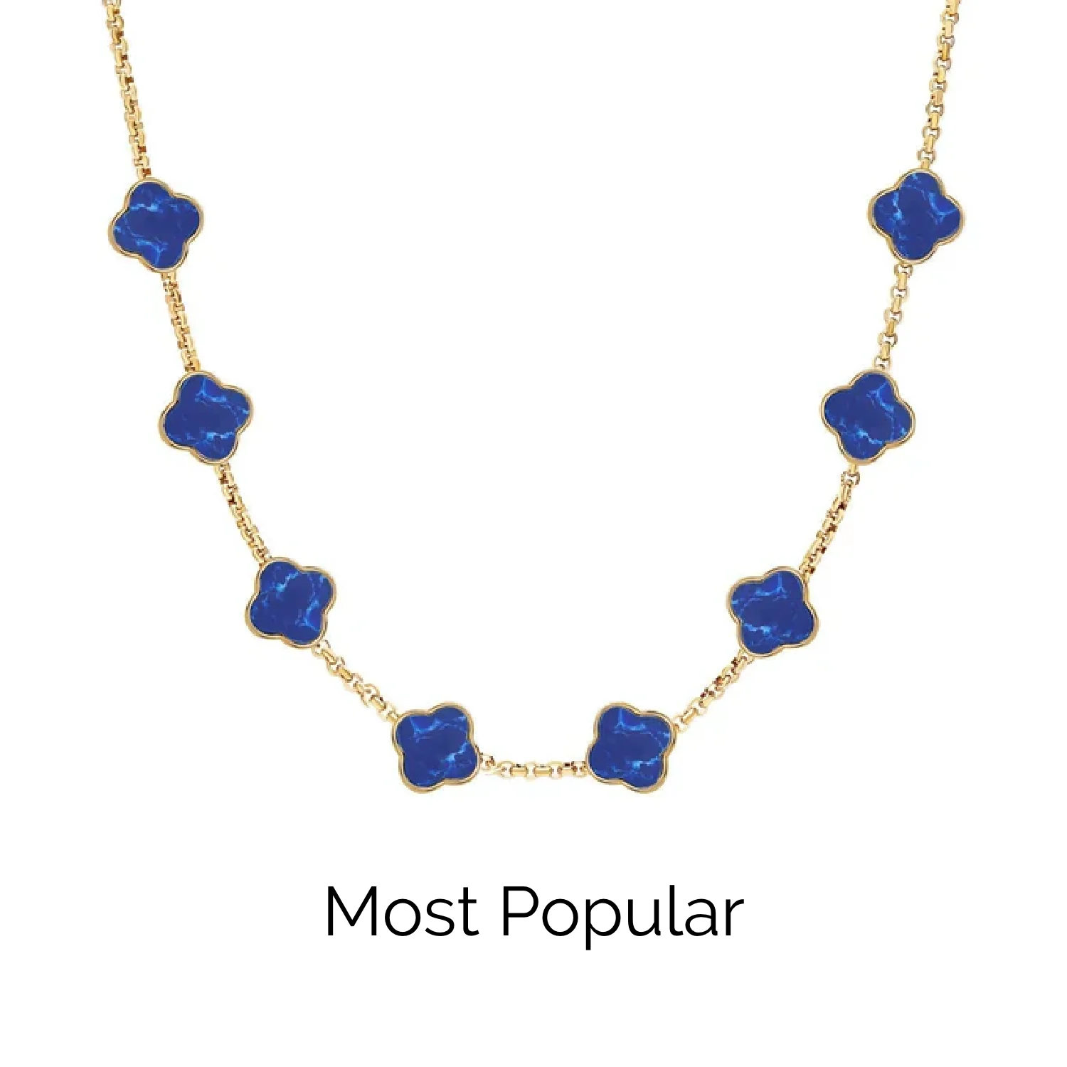 Blue Lace Agate Clover Custom Name Necklace (Gold)