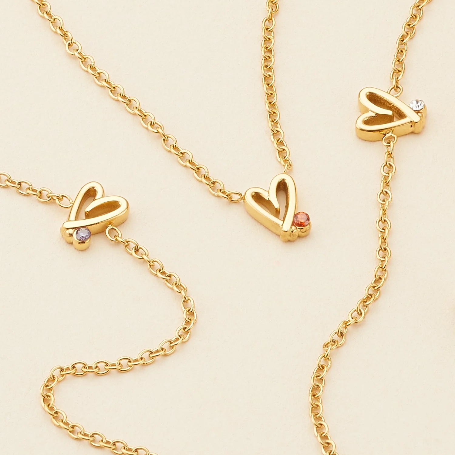 Stacey's Stories Doodle Heart Birthstone Necklace (Gold)