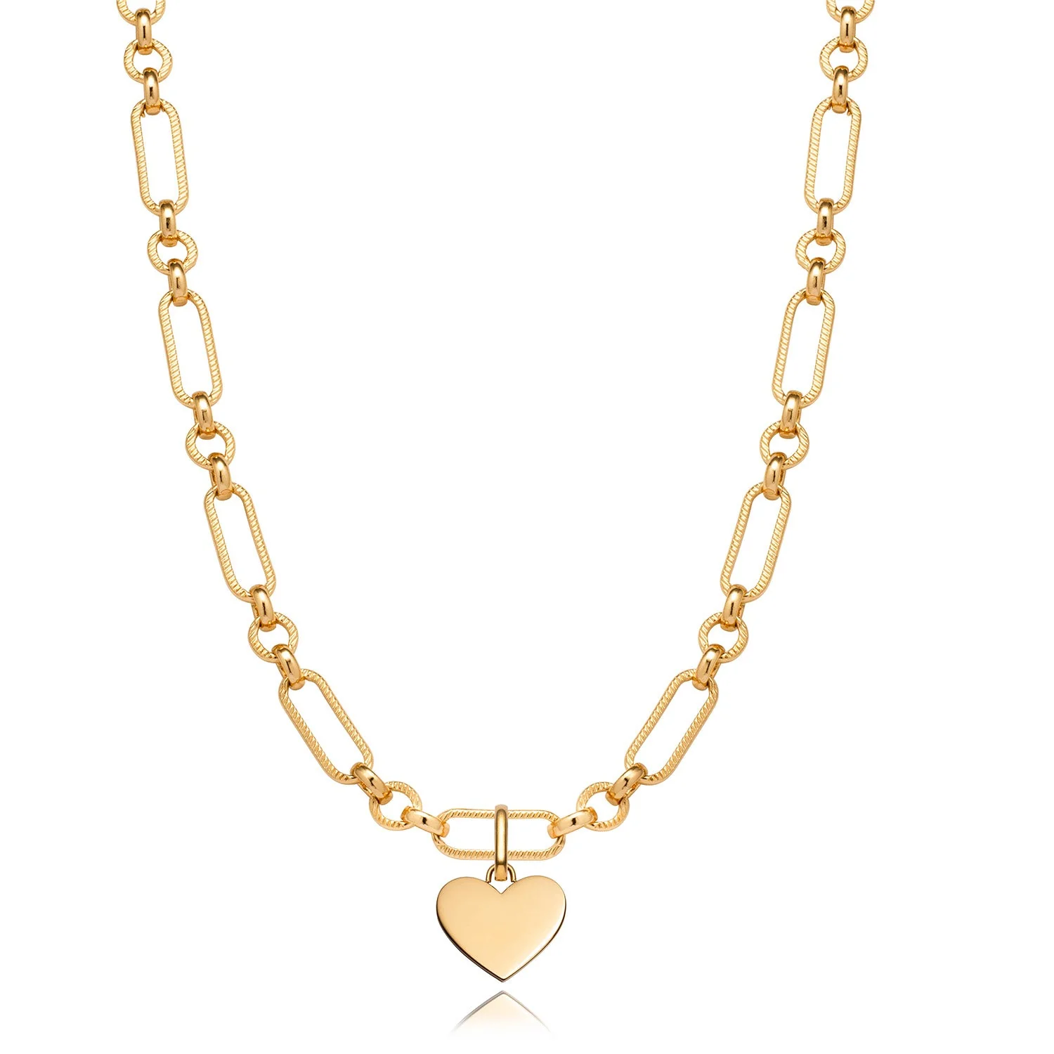 Heart Figaro Chain Necklace (Gold)