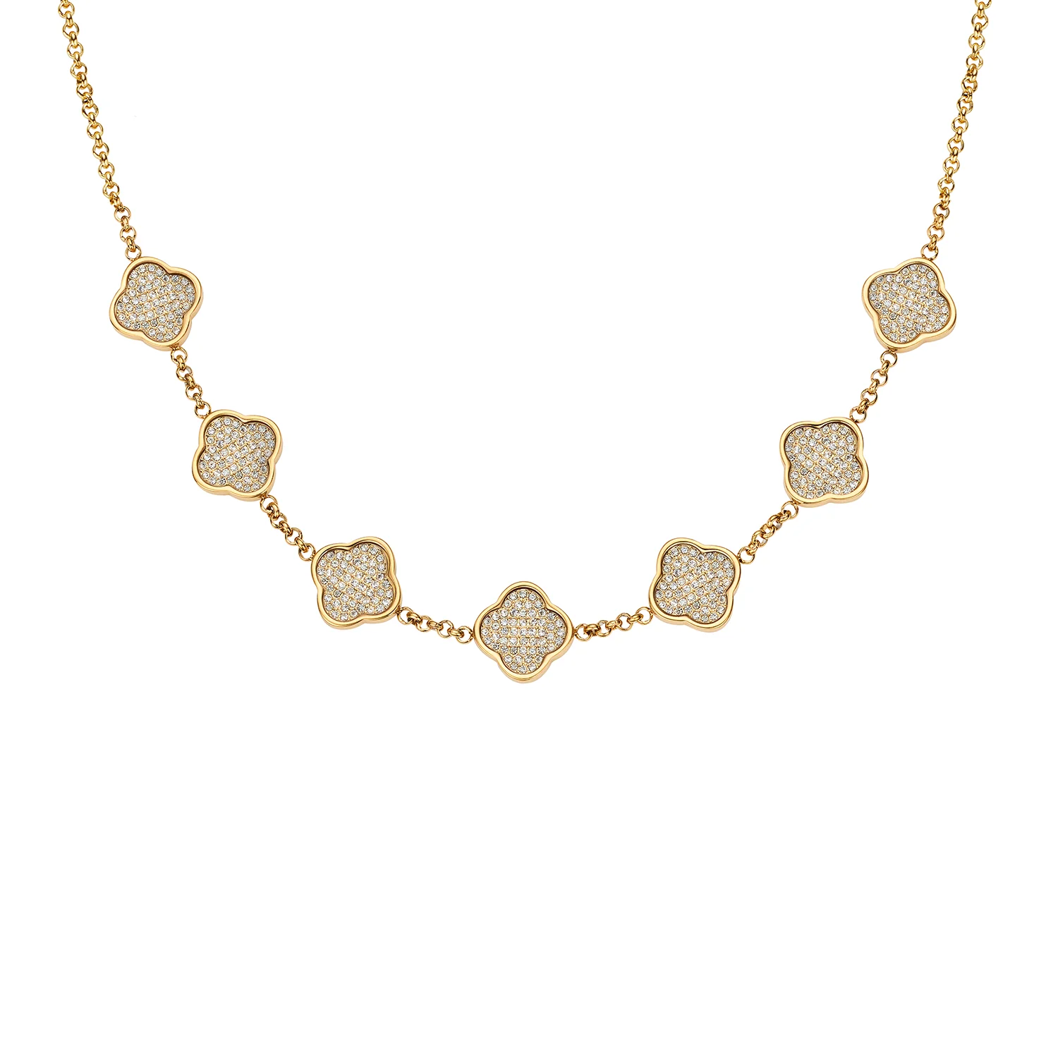 Shimmer Pavé Clover Necklace (Gold)