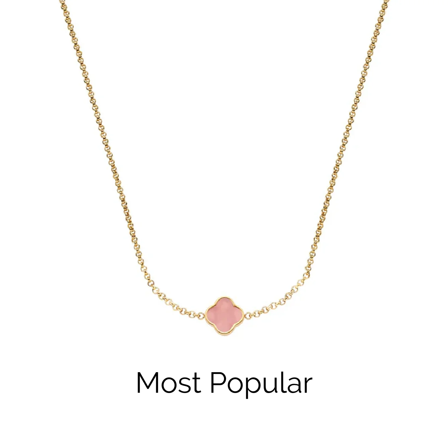 Rose Quartz Clover Custom Name Necklace (Gold)