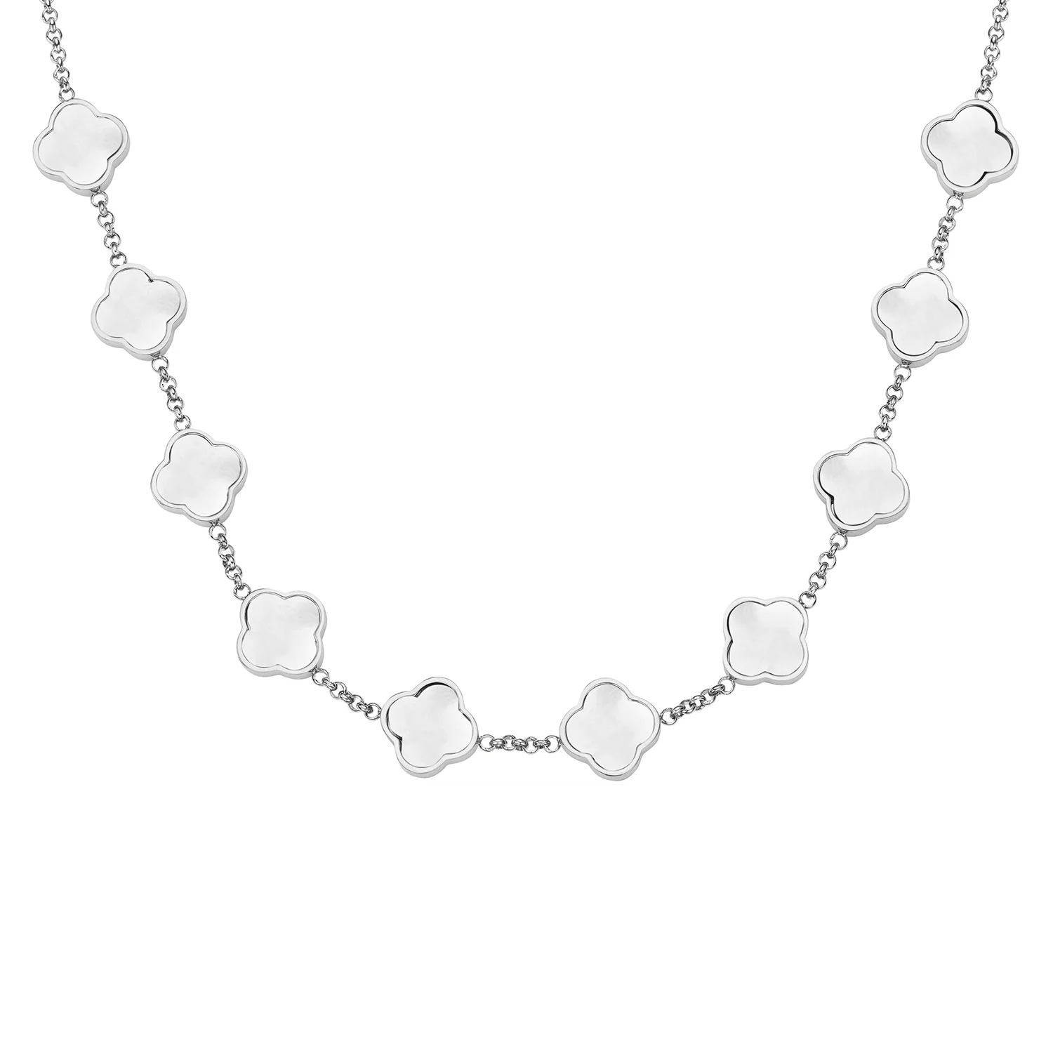 Pearl Clover Custom Name Necklace (Silver)