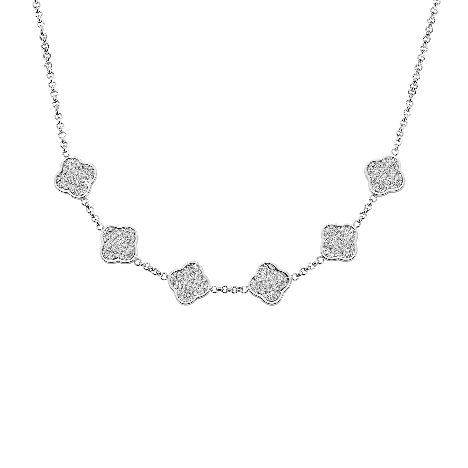 Shimmer Pavé Clover Necklace (Silver)