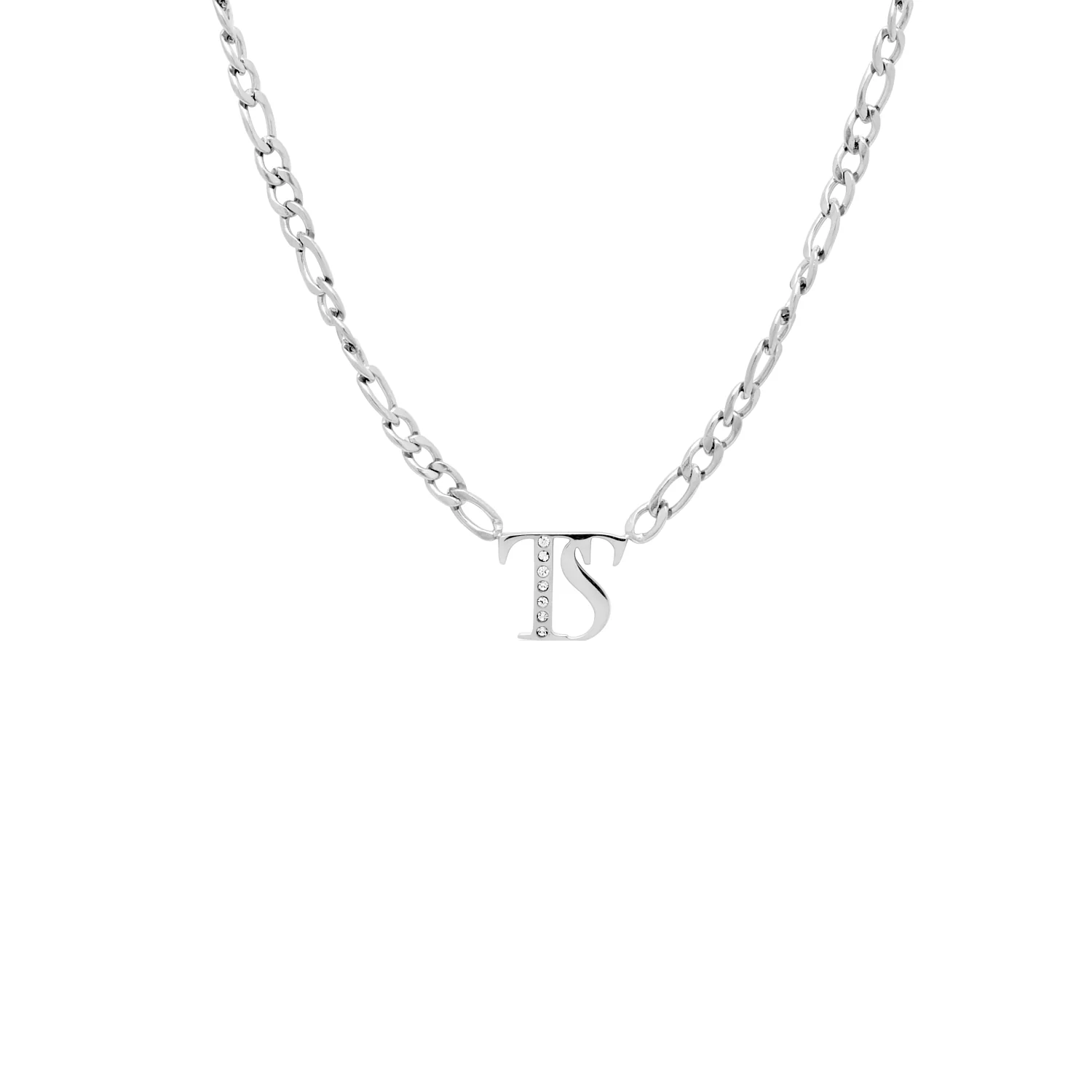 Double Initial Crystal Necklace (Silver)