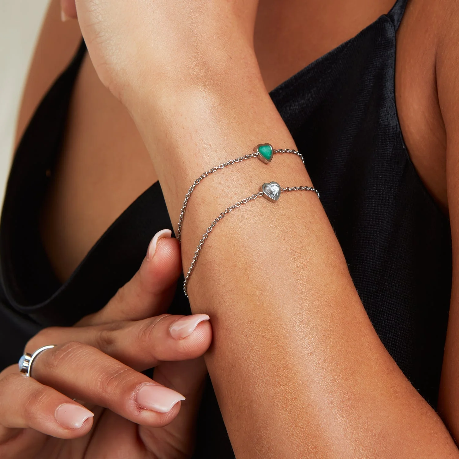 Mini Heart Birthstone & Initial Bracelet Bundle (Silver)