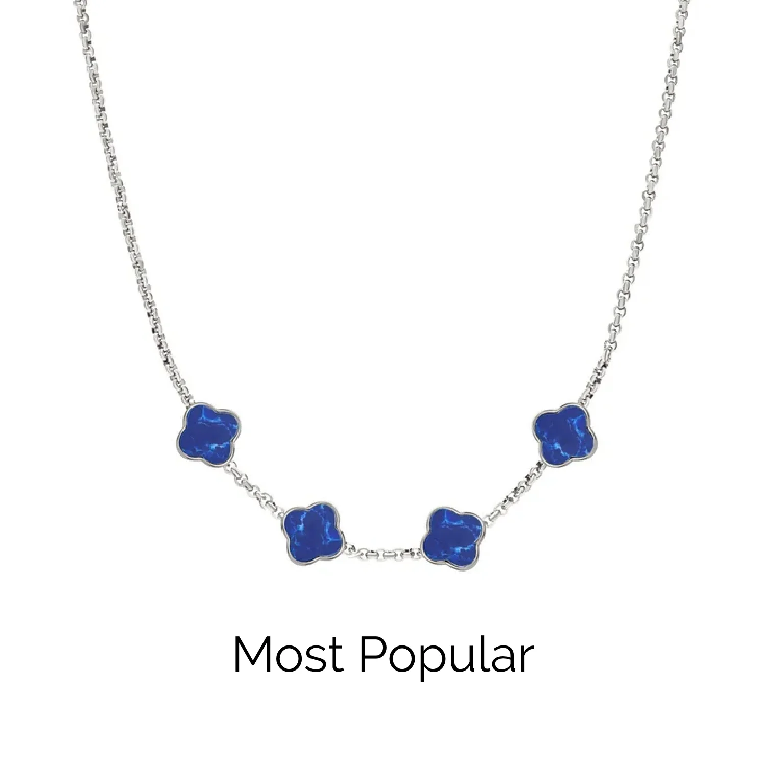 Blue Lace Agate Clover Custom Name Necklace (Silver)