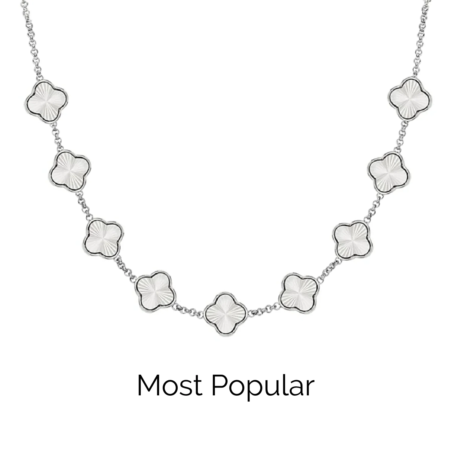 Textured Clover Custom Name Necklace (Silver)