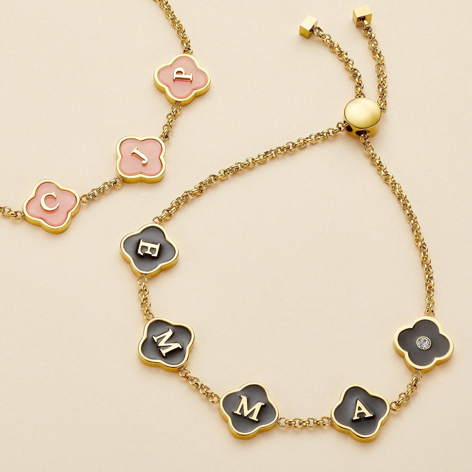 Clover Custom Name Bracelet (Gold)
