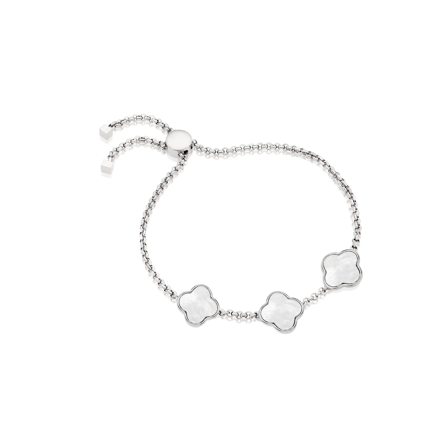 Pearl Clover Custom Name Bracelet (Silver)
