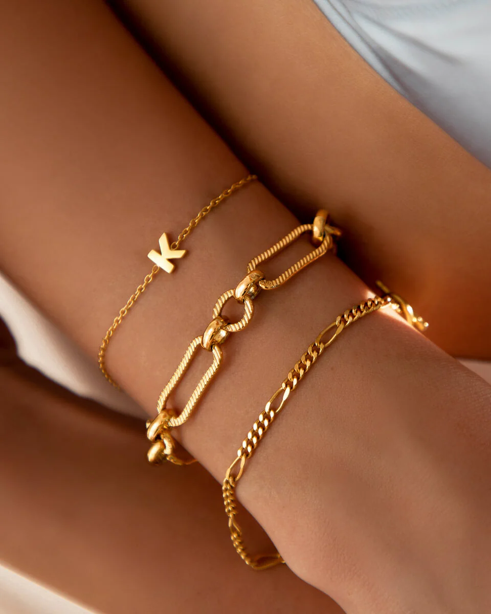 Figaro Chain Bracelet Bundle (Gold)