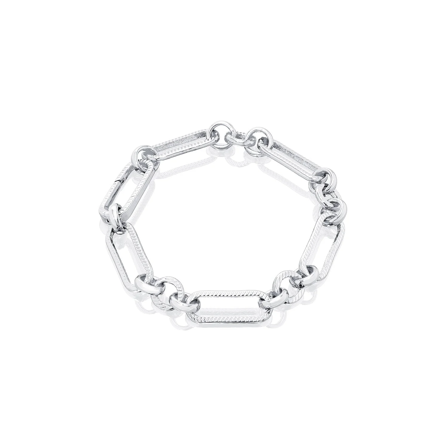 Letter & Birthstone Figaro Chain Bracelet (Silver)