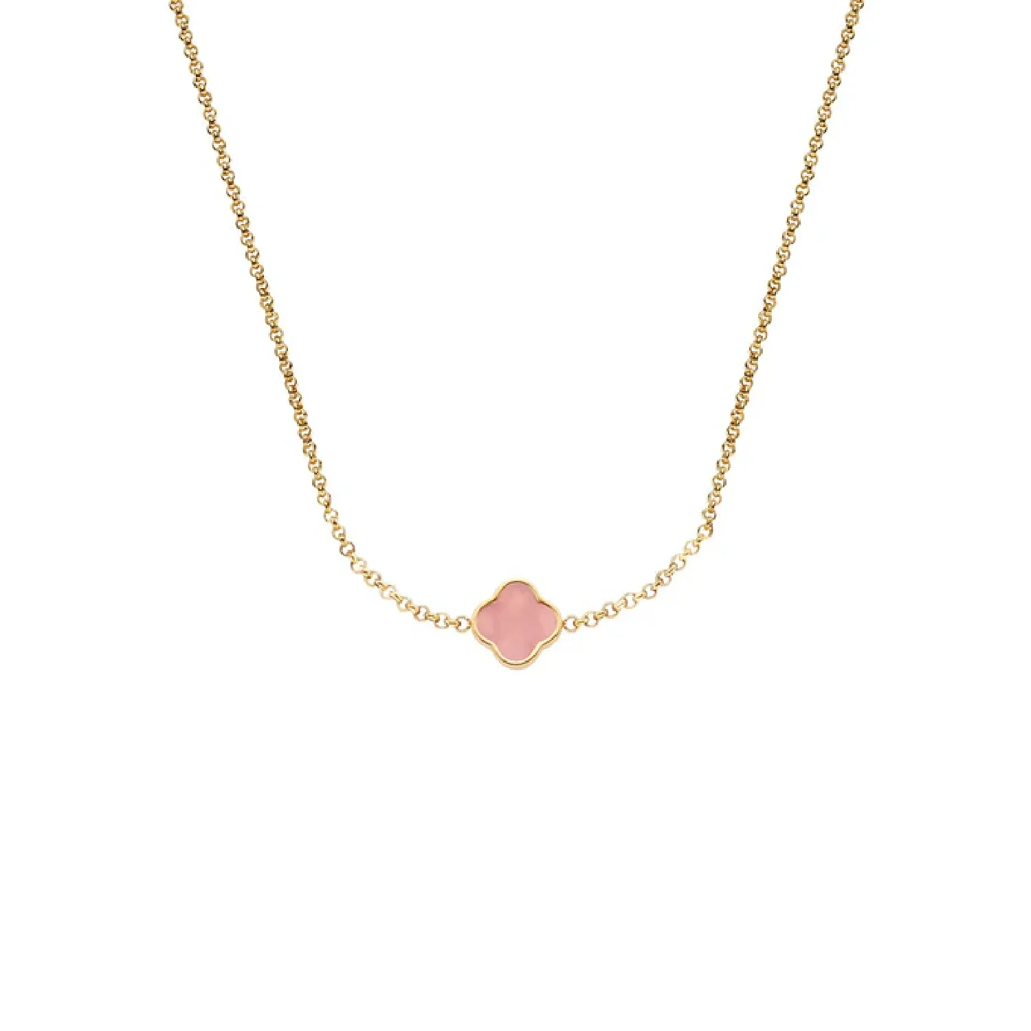Rose Quartz Clover Custom Name Necklace (Gold)