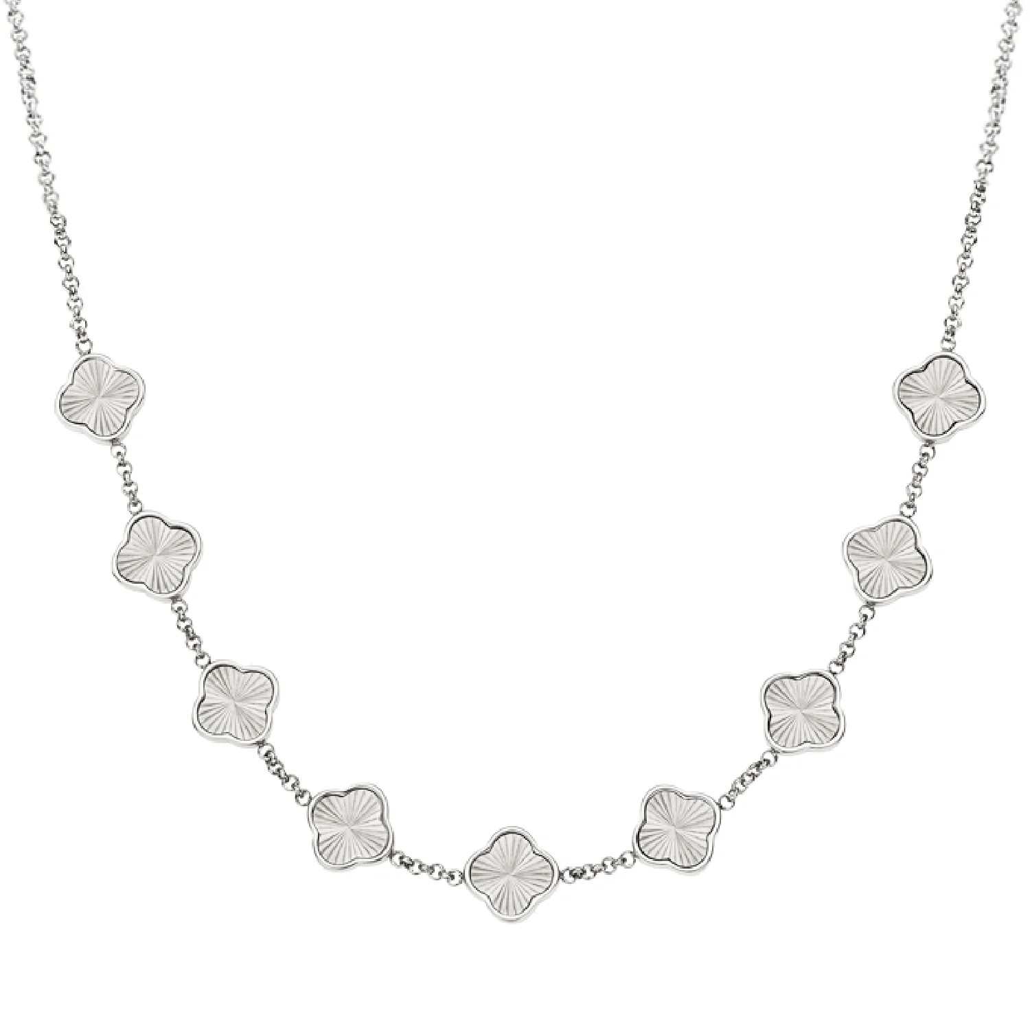 Textured Clover Custom Name Necklace (Silver)