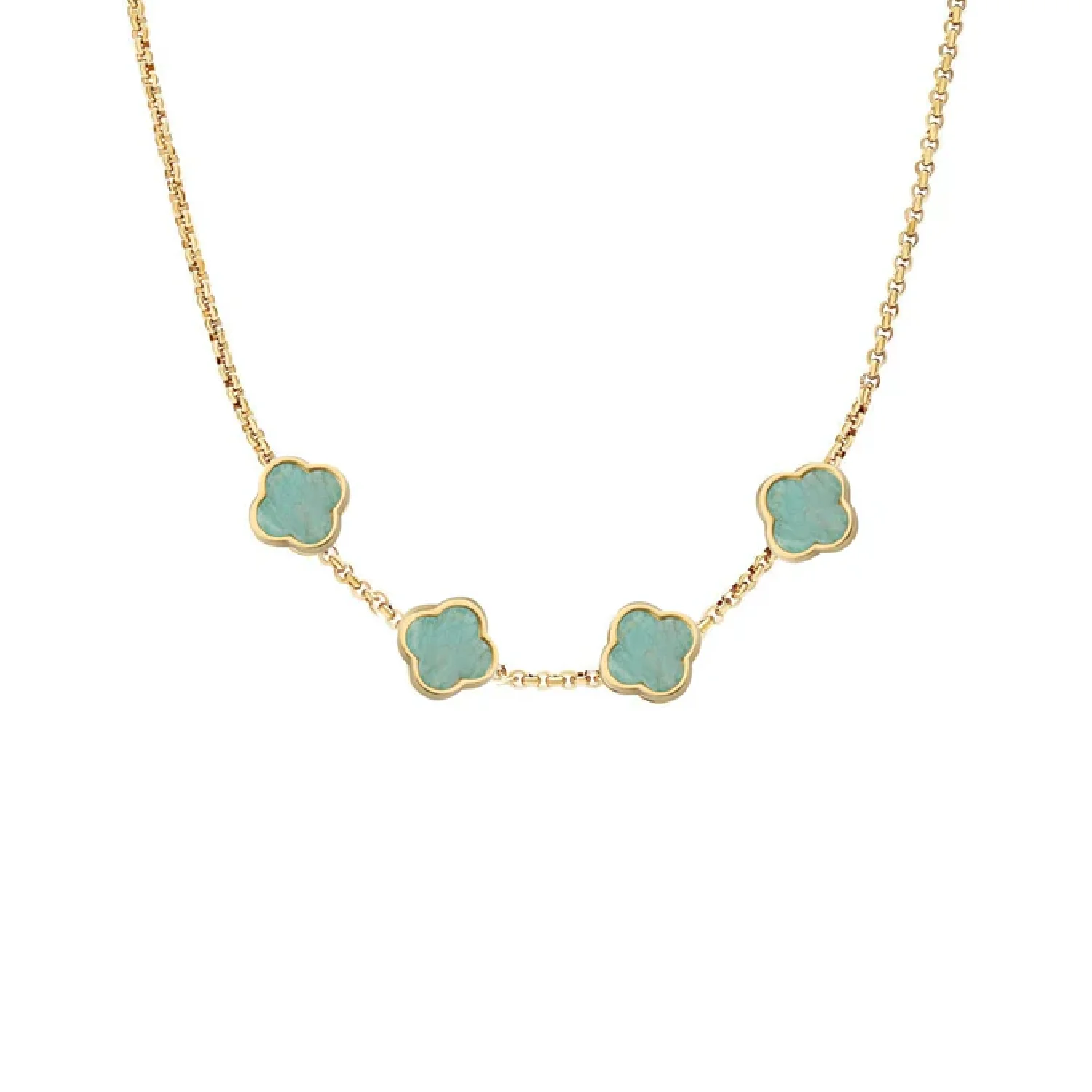 Amazonite Clover Custom Name Necklace (Gold)