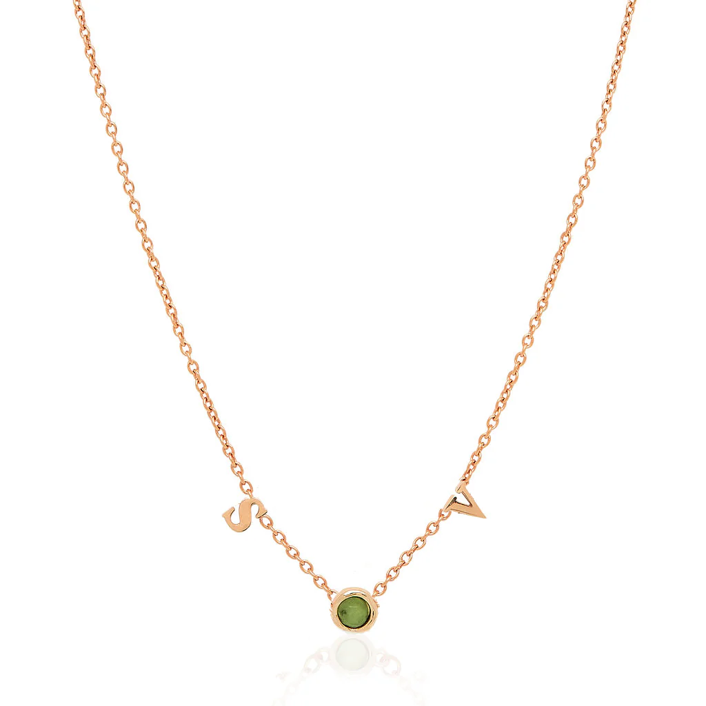 Made Mine Initials & Birthstone Necklace (Rose Gold)