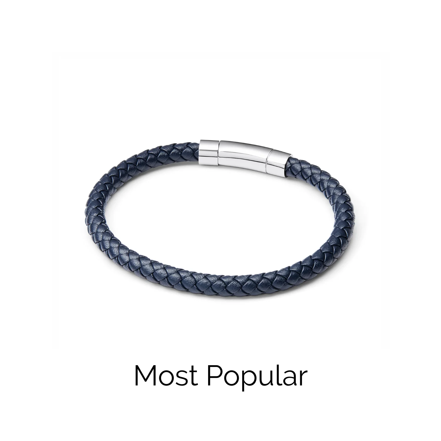 Men's Navy Bonded Leather Bracelet (Silver).