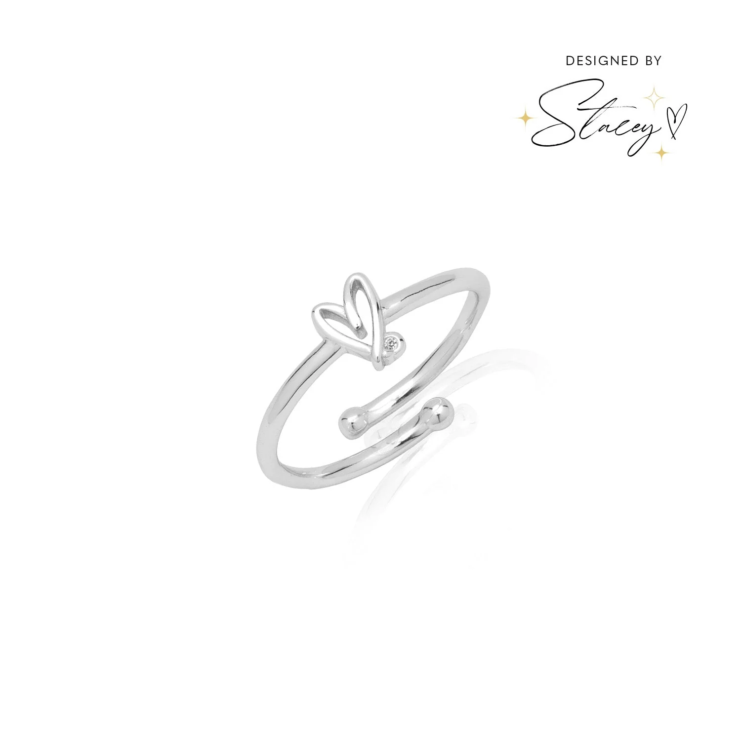 Stacey's Stories Doodle Heart Crystal Ring (Silver)