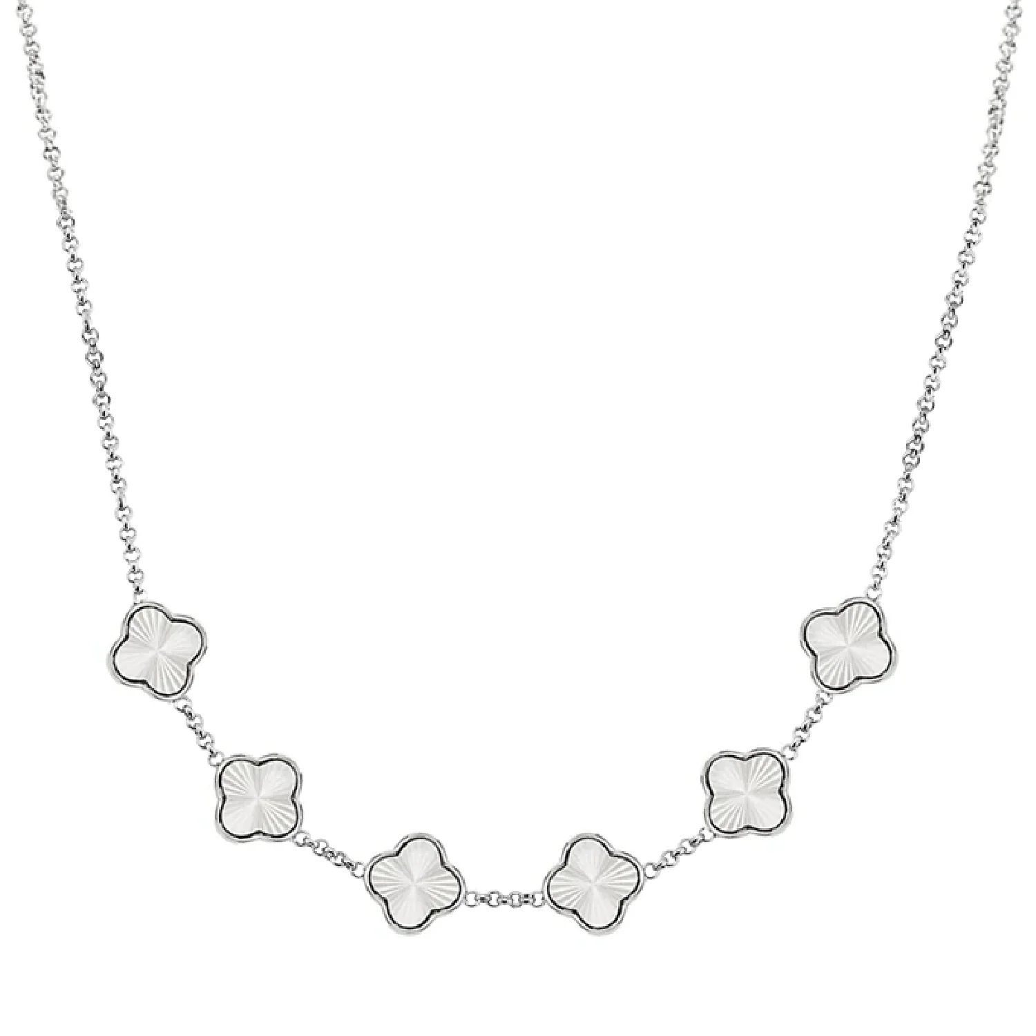 Textured Clover Custom Name Necklace (Silver)