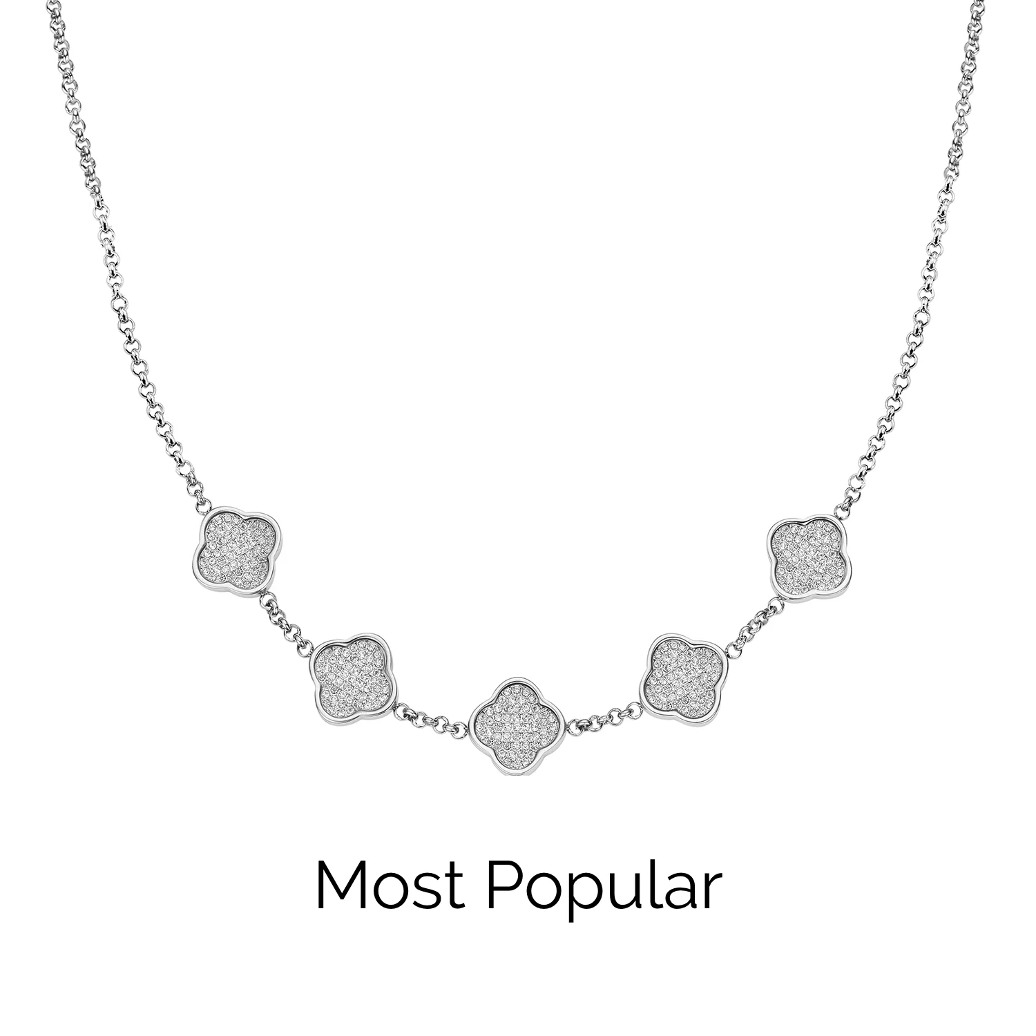 Shimmer Pavé Clover Necklace (Silver)