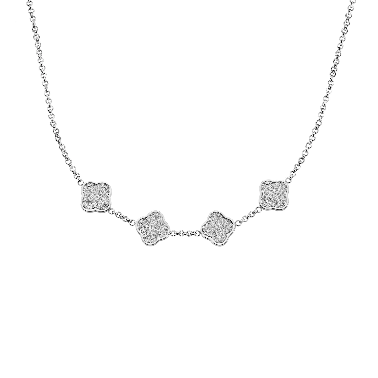 Shimmer Pavé Clover Necklace (Silver)