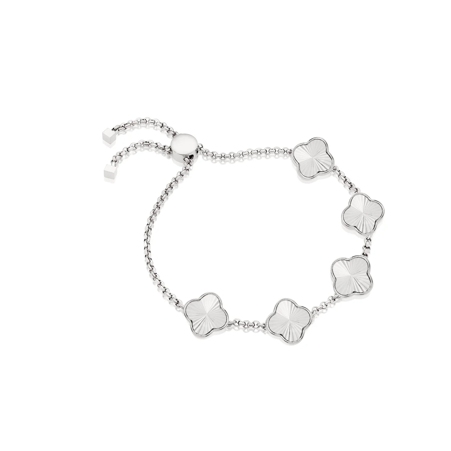 Textured Clover Custom Name Bracelet (Silver)