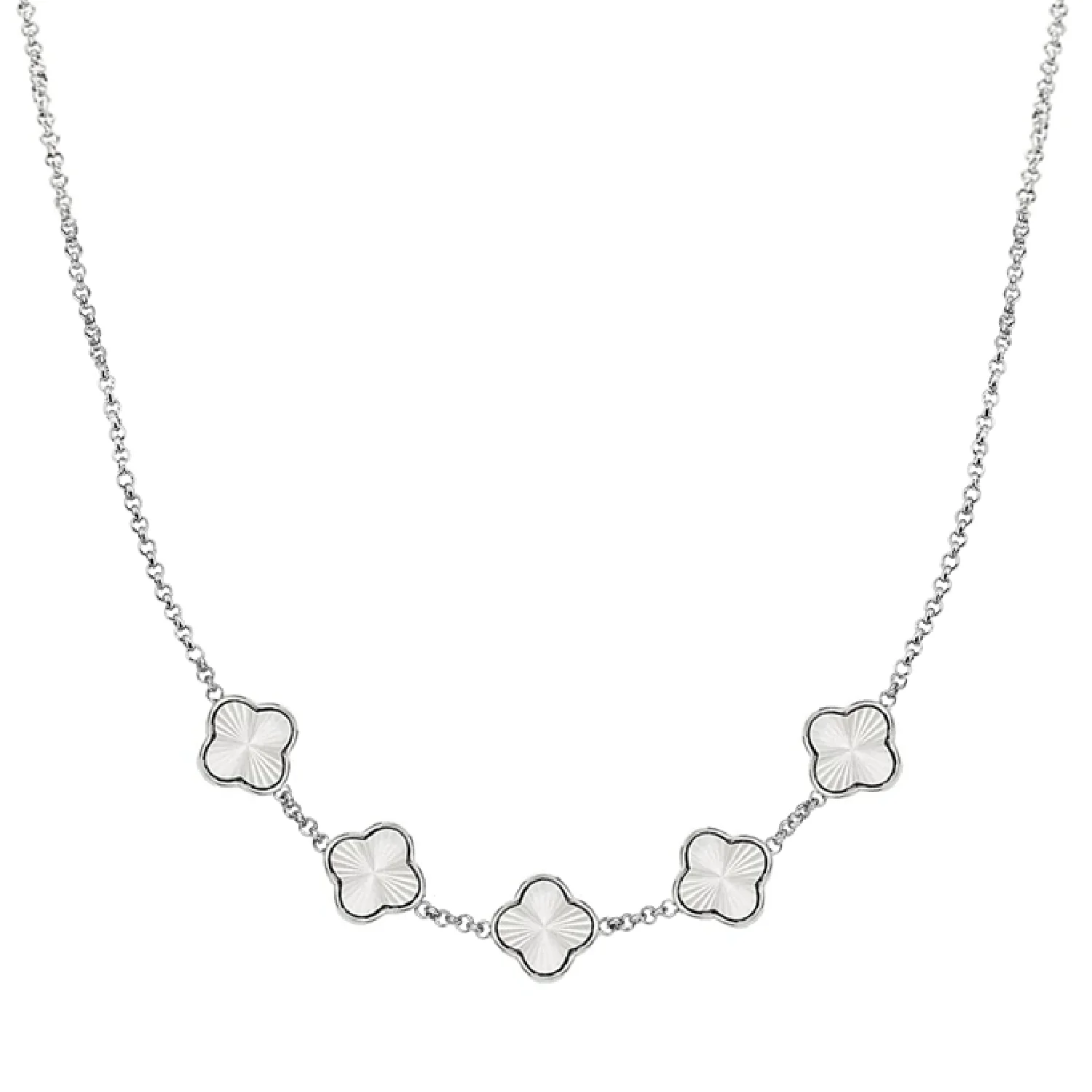 Textured Clover Custom Name Necklace (Silver)