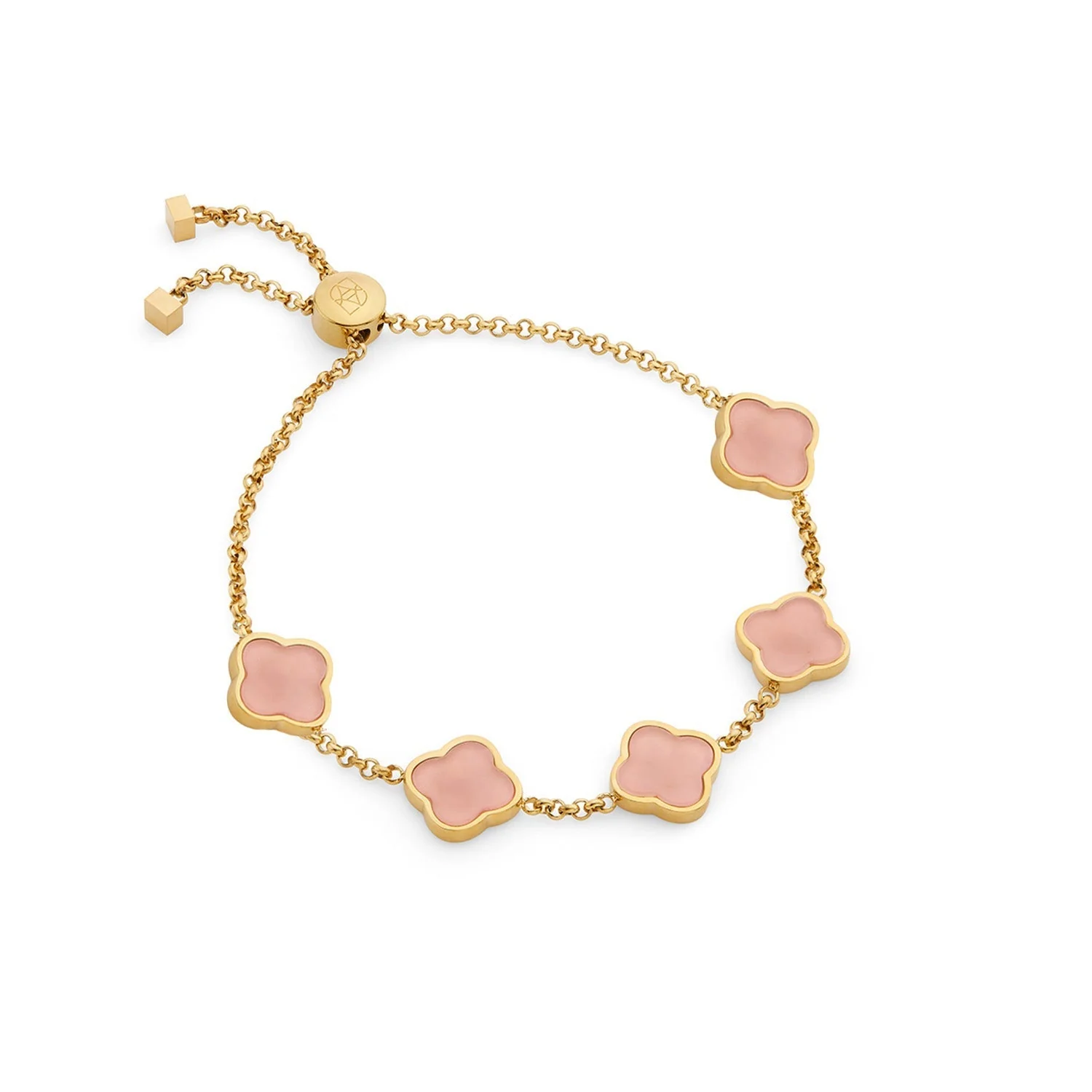 Rose Quartz Clover Custom Name Bracelet (Gold)
