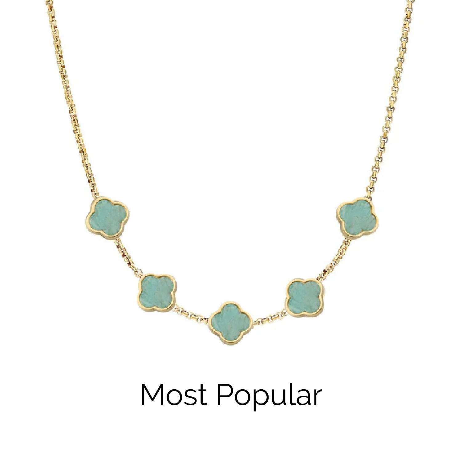 Amazonite Clover Custom Name Necklace (Gold)