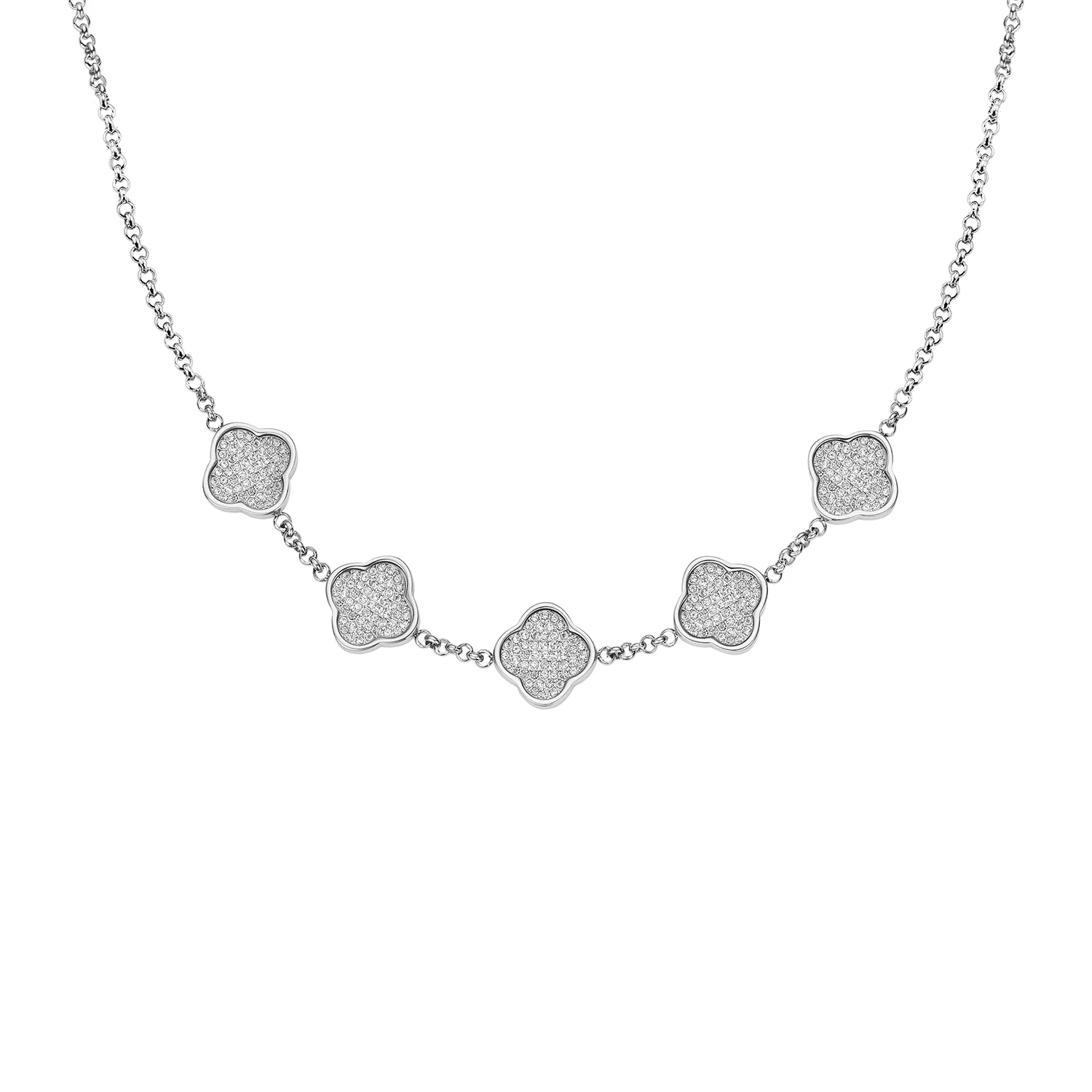 Shimmer Pavé Clover Necklace (Silver)