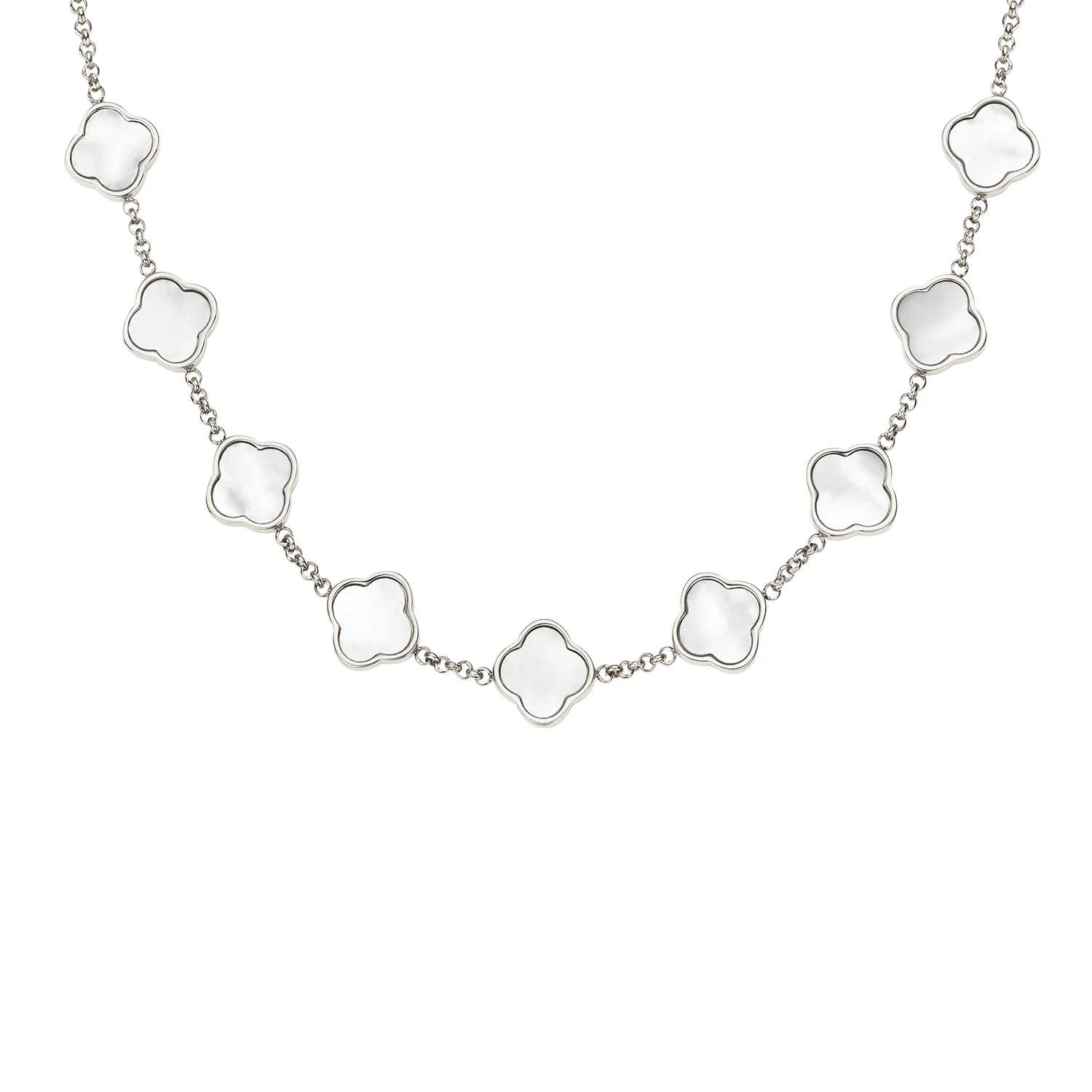 Pearl Clover Custom Name Necklace (Silver)