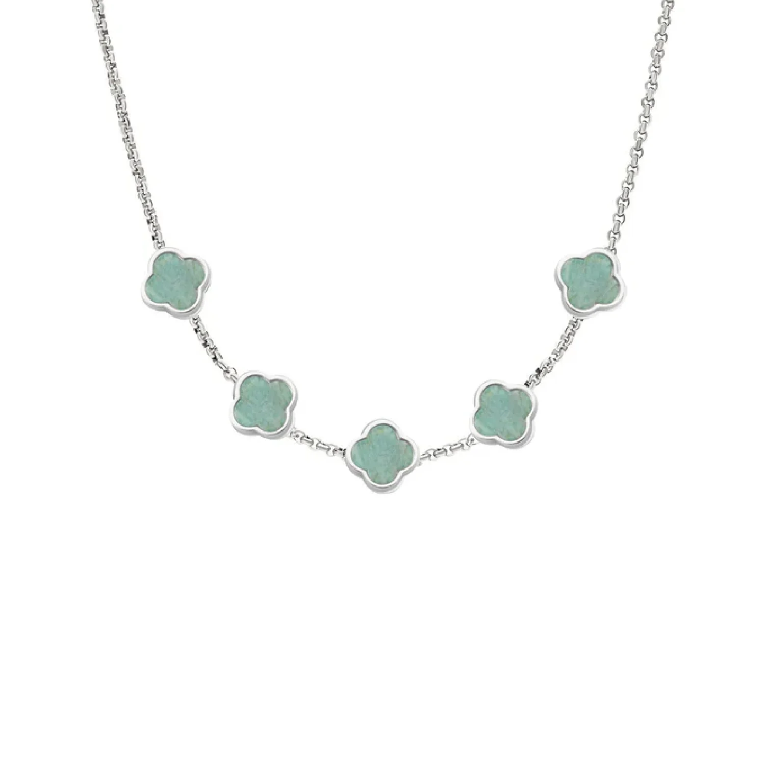 Amazonite Clover Custom Name Necklace (Silver)