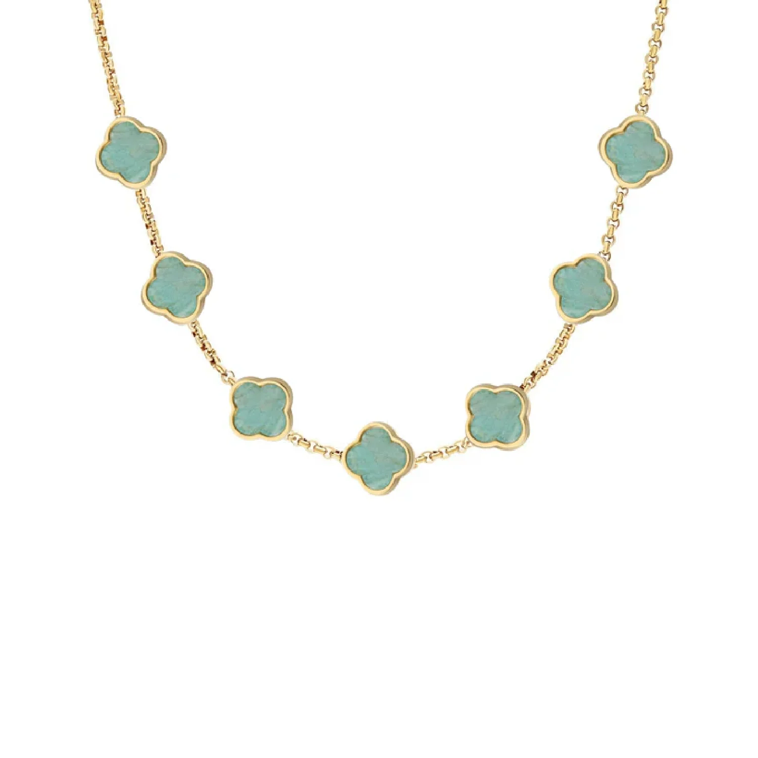 Amazonite Clover Custom Name Necklace (Gold)