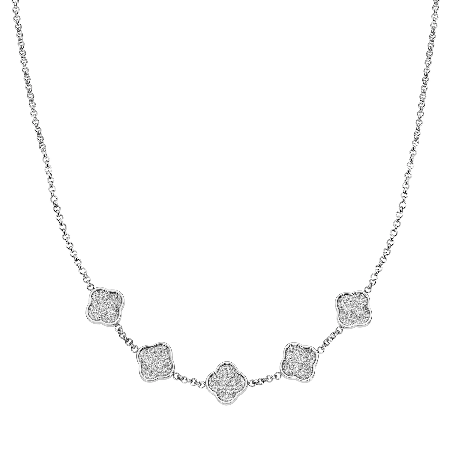 Shimmer Pavé Clover Necklace (Silver)