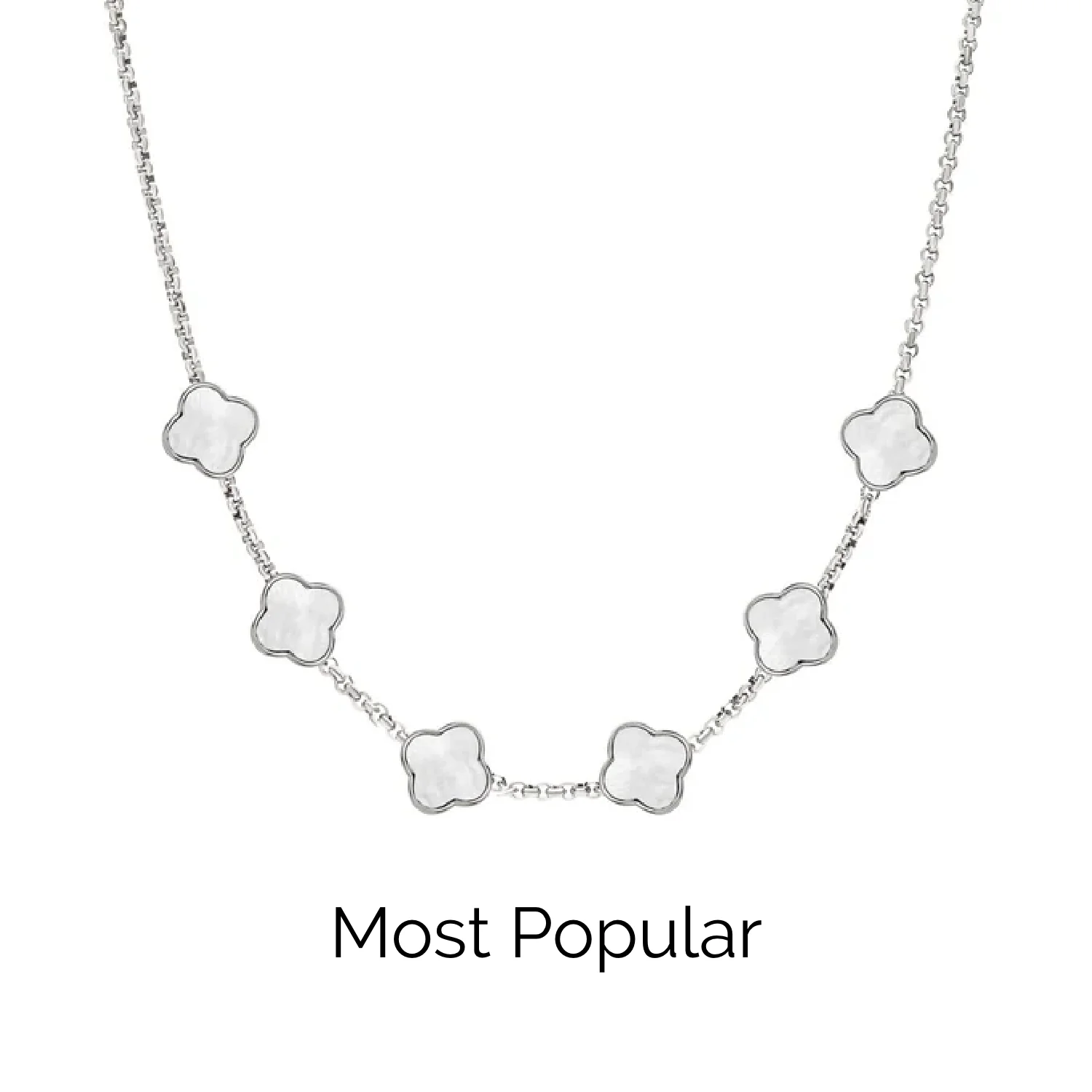 Pearl Clover Custom Name Necklace (Silver)