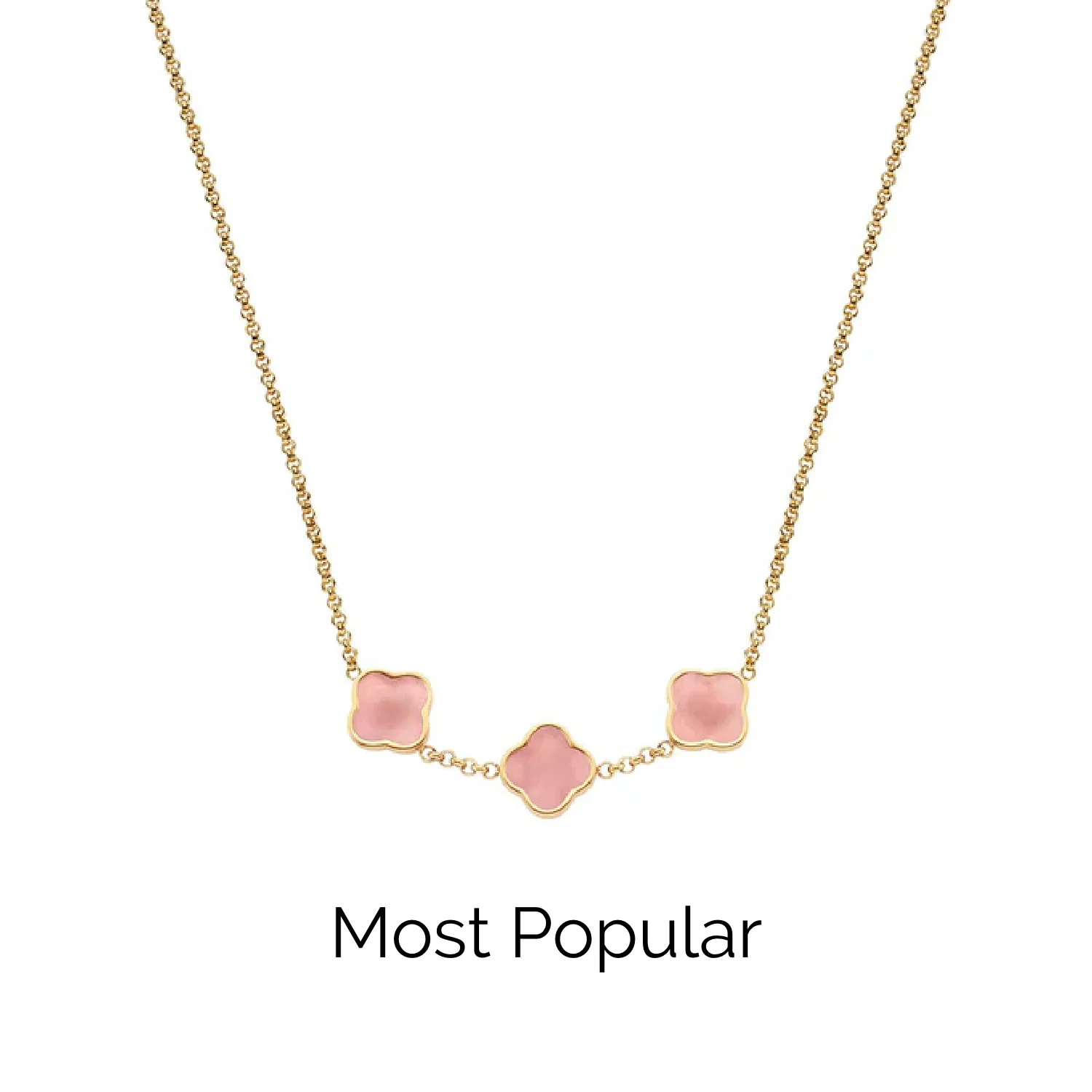 Rose Quartz Clover Custom Name Necklace (Gold)