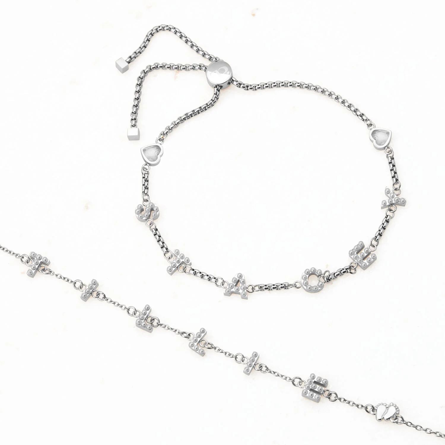 Pearl Custom Name Bracelet (Silver)