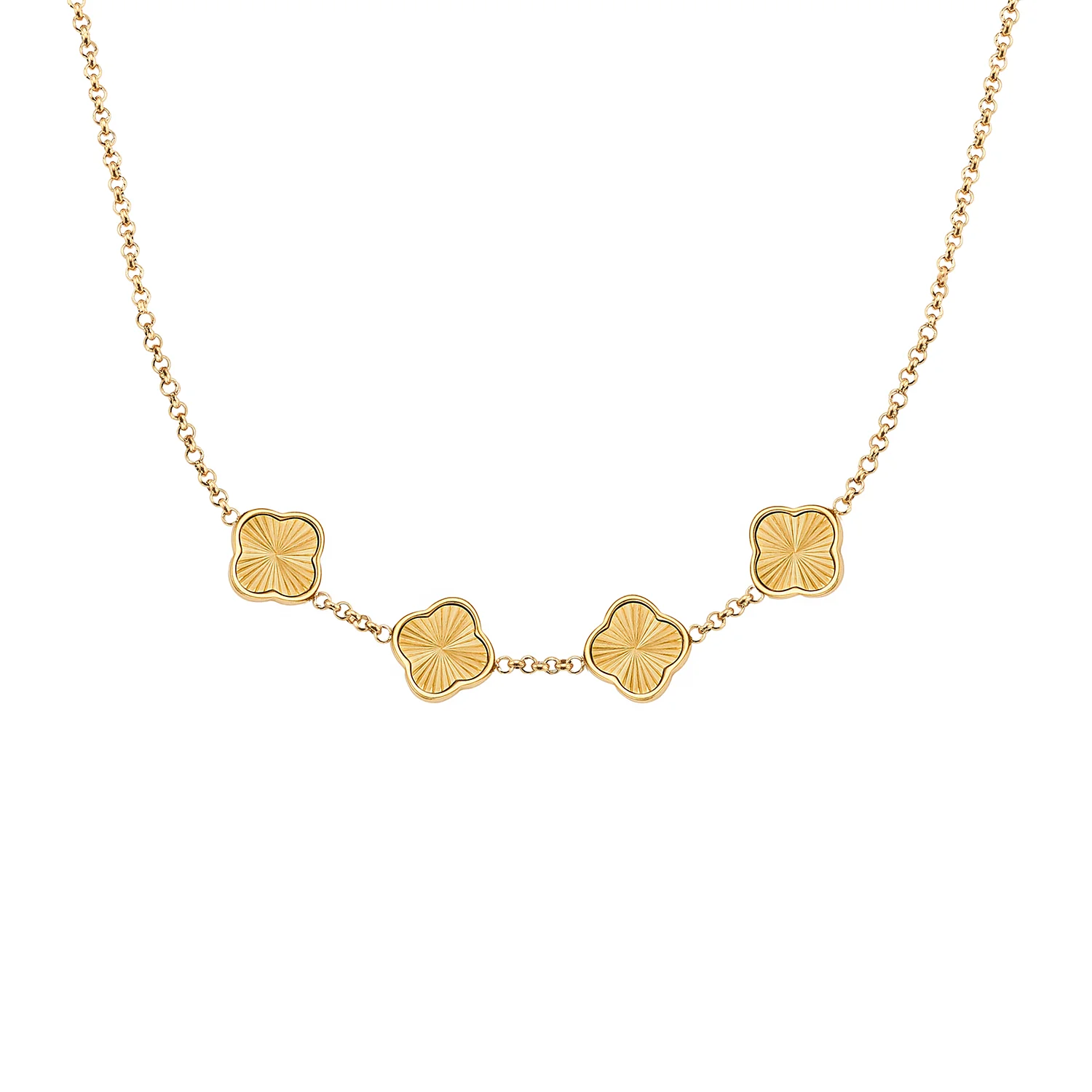 Textured Clover Custom Name Necklace (Gold)