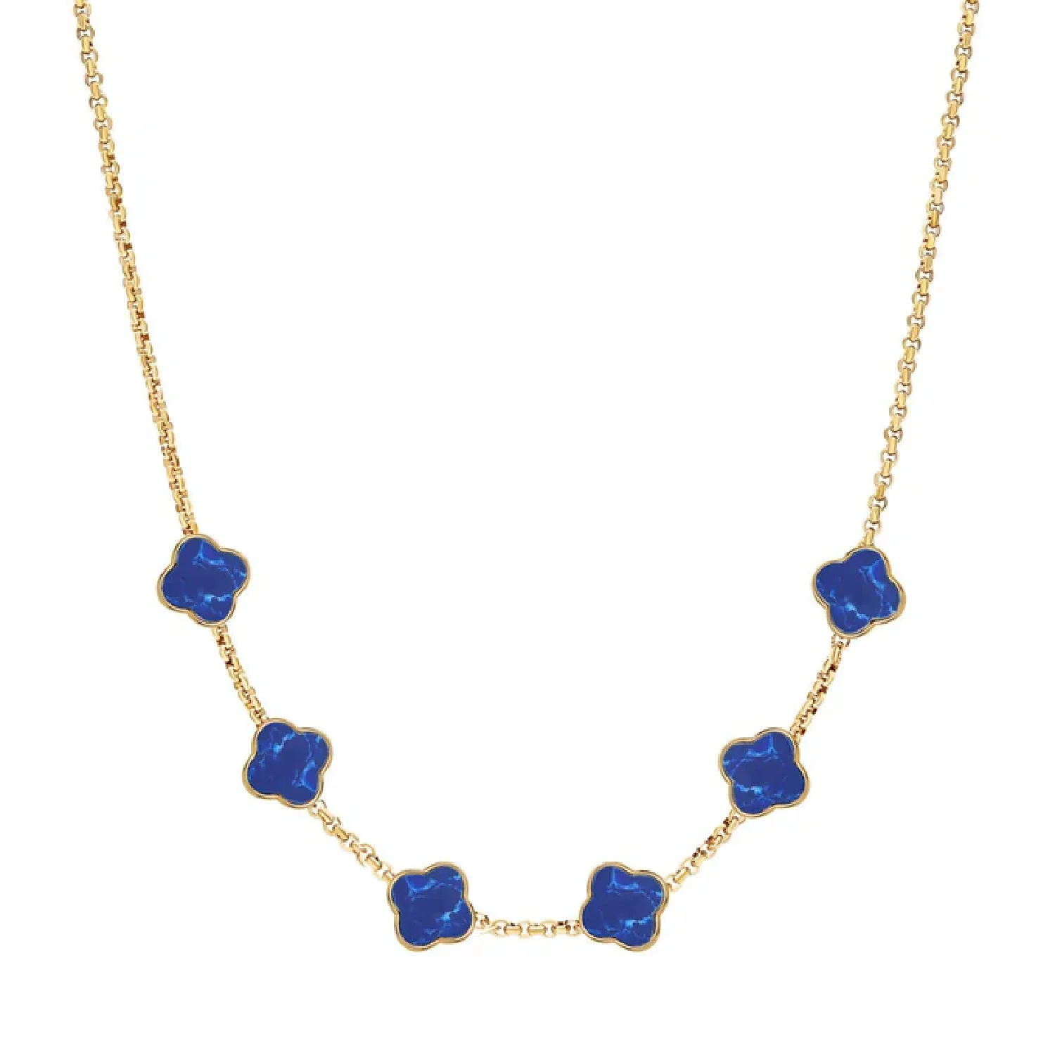 Blue Lace Agate Clover Custom Name Necklace (Gold)