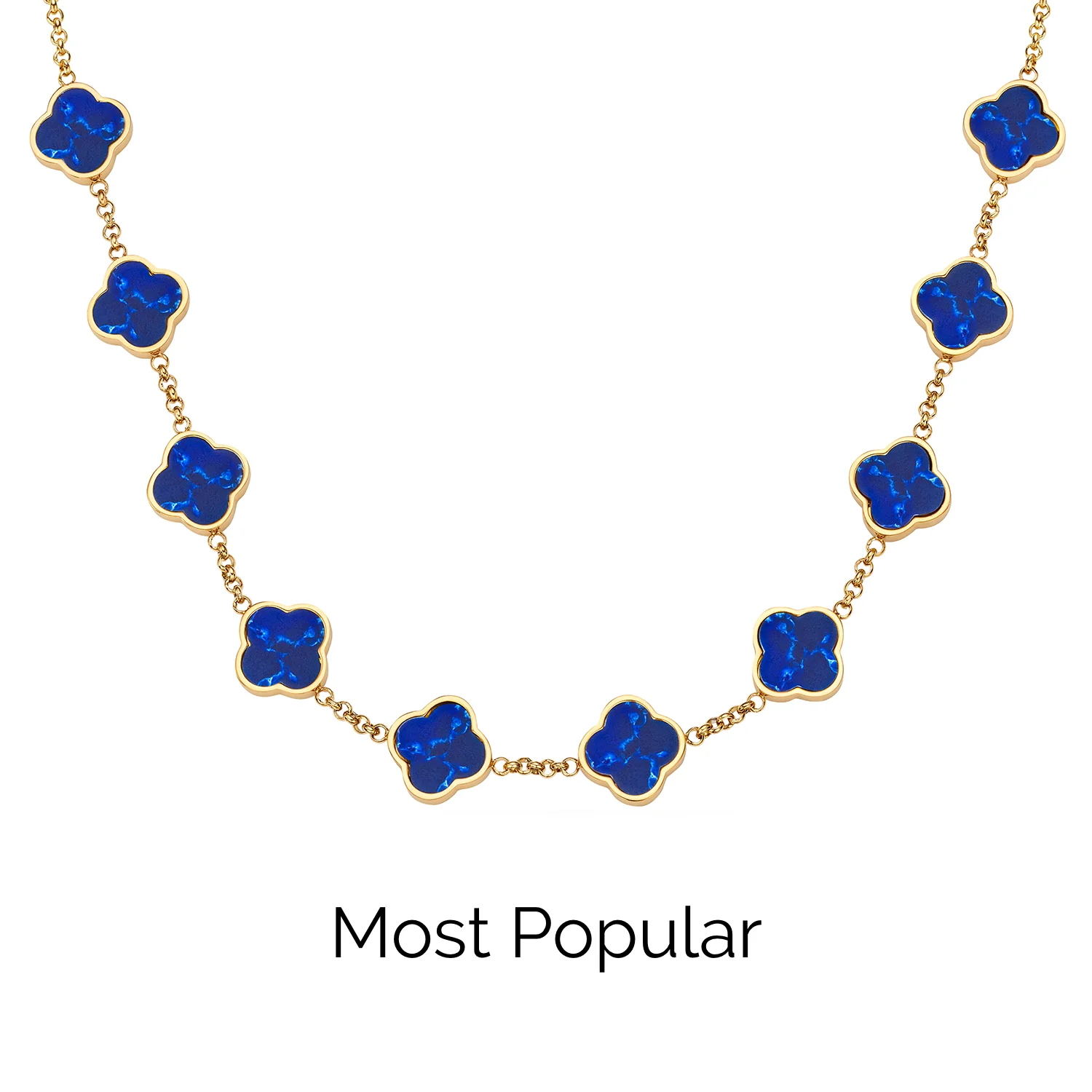 Blue Lace Agate Clover Custom Name Necklace (Gold)