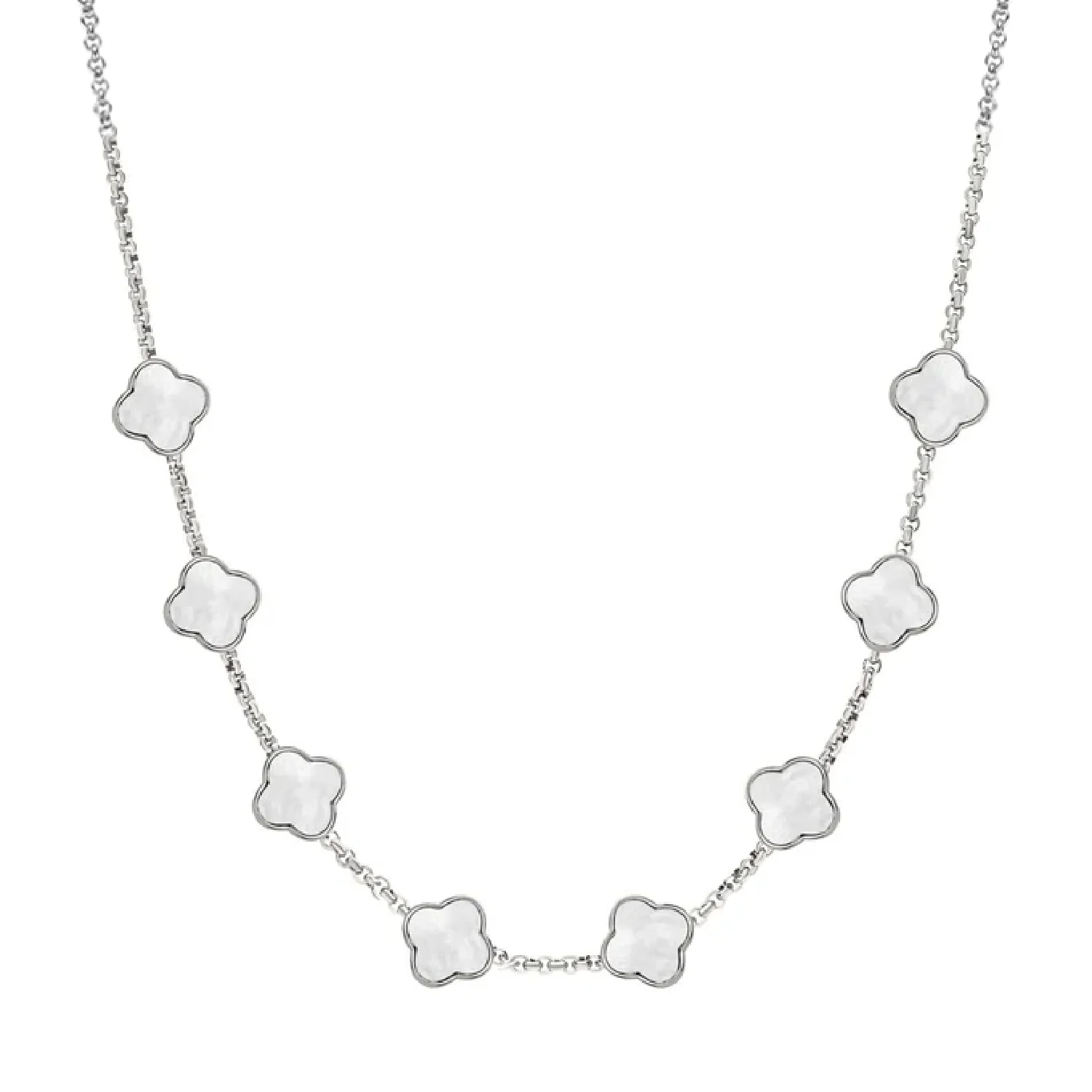 Pearl Clover Custom Name Necklace (Silver)