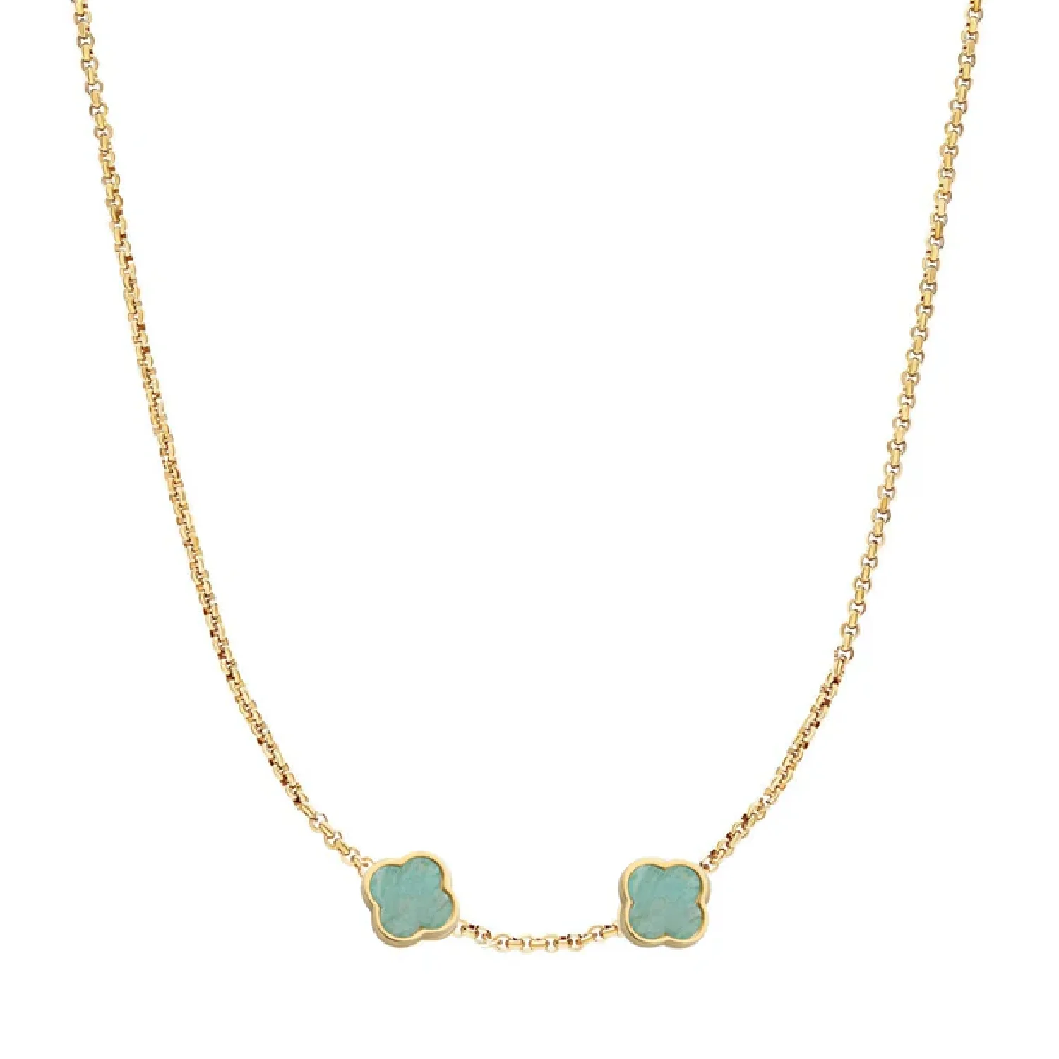 Amazonite Clover Custom Name Necklace (Gold)
