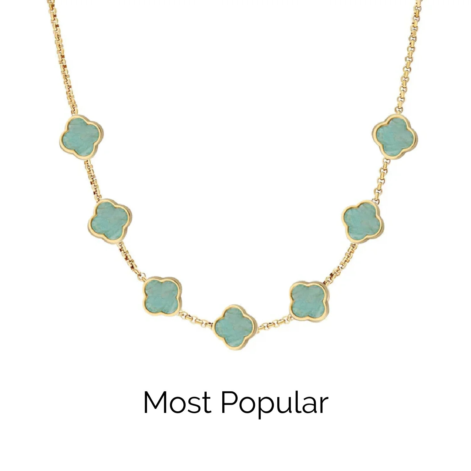Amazonite Clover Custom Name Necklace (Gold)