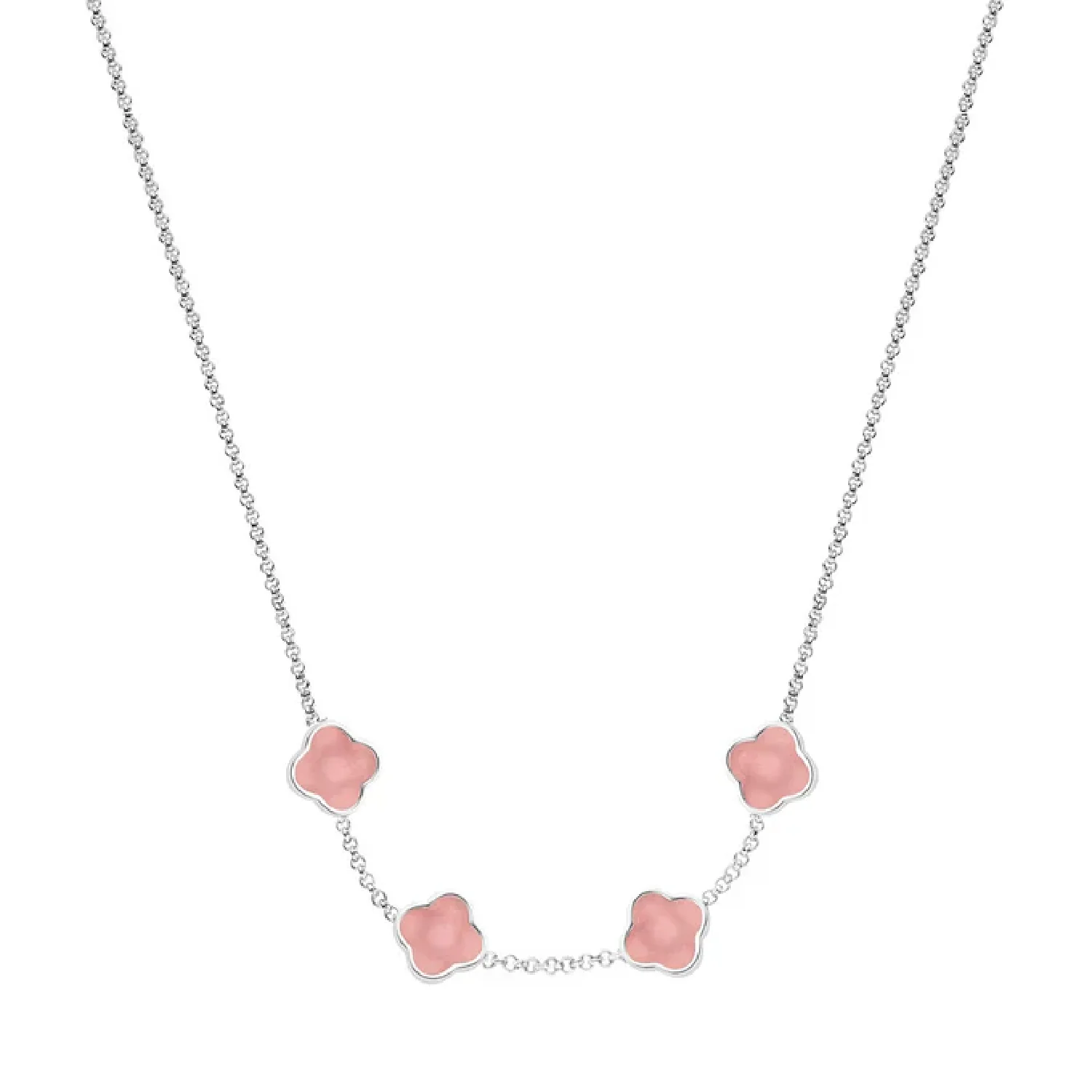 Rose Quartz Clover Custom Name Necklace (Silver)