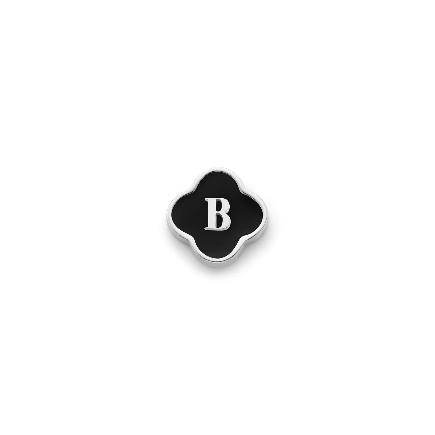 Black Enamel Clover Charms (Silver) - Initials