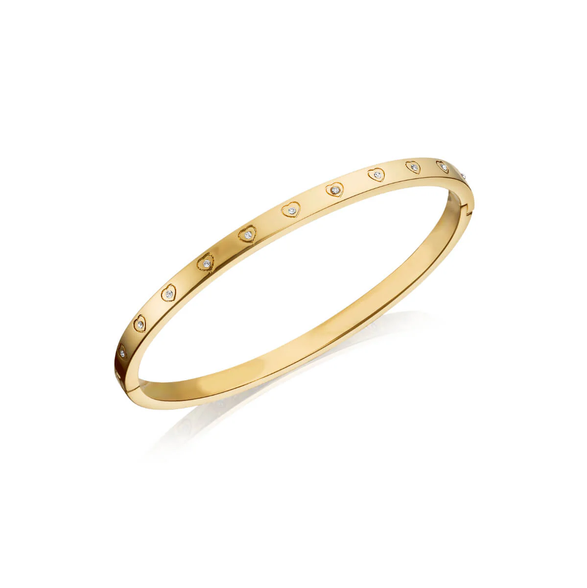 Crystal Heart Bangle & Multi Pearl Clover Bracelet Bundle (Gold)
