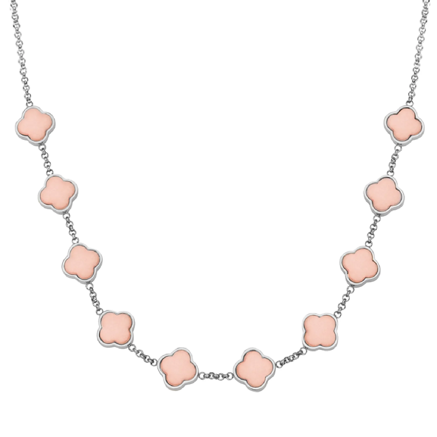 Rose Quartz Clover Custom Name Necklace (Silver)