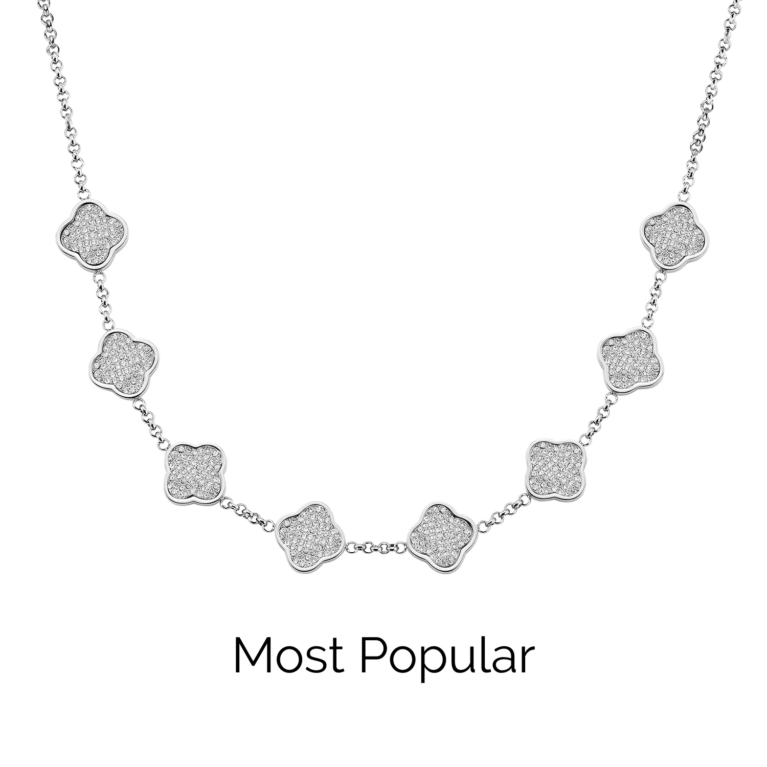 Shimmer Pavé Clover Necklace (Silver)